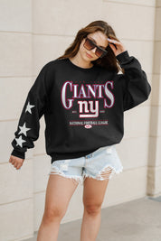 NEW YORK GIANTS GAMEDAY GLIMMER EMBELLISHED STAR SLEEVE CREWNECK PULLOVER