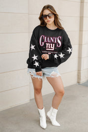 NEW YORK GIANTS GAMEDAY GLIMMER EMBELLISHED STAR SLEEVE CREWNECK PULLOVER