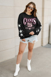 NEW YORK GIANTS GAMEDAY GLIMMER EMBELLISHED STAR SLEEVE CREWNECK PULLOVER