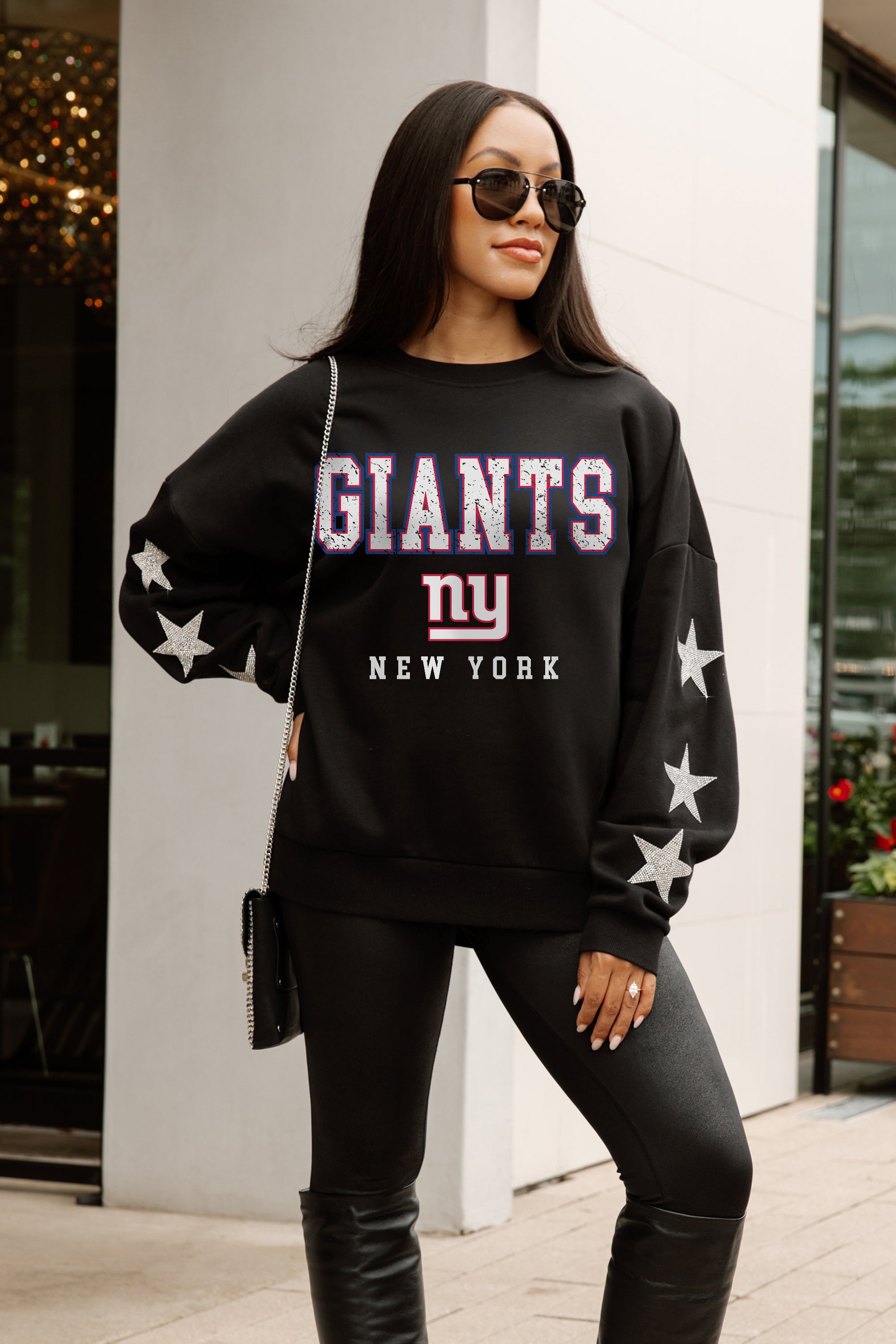 NEW YORK GIANTS VELOCITY STAR EMBELLISHED CREW SWEATSHIRT