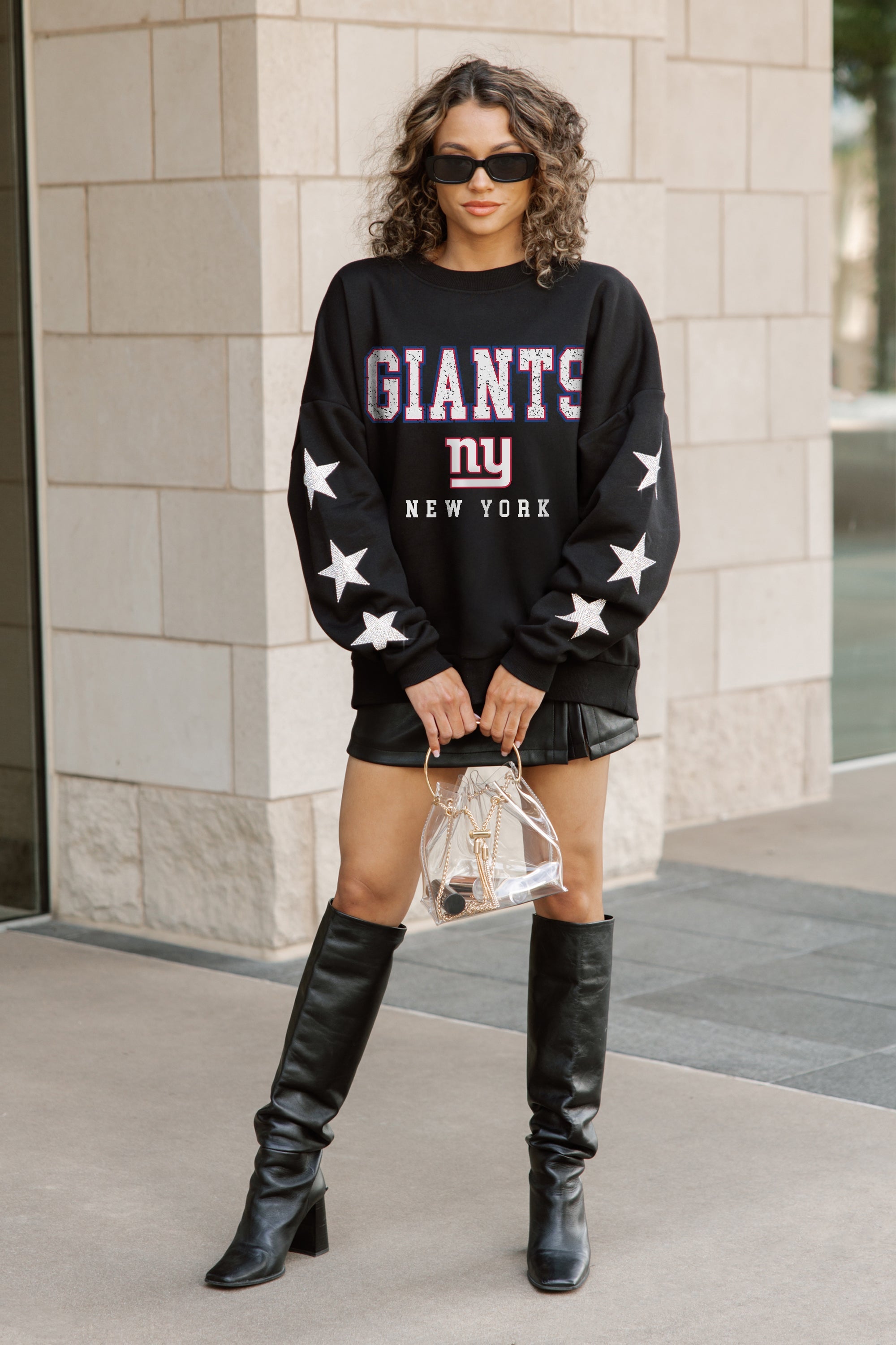 NEW YORK GIANTS VELOCITY STAR EMBELLISHED CREW SWEATSHIRT