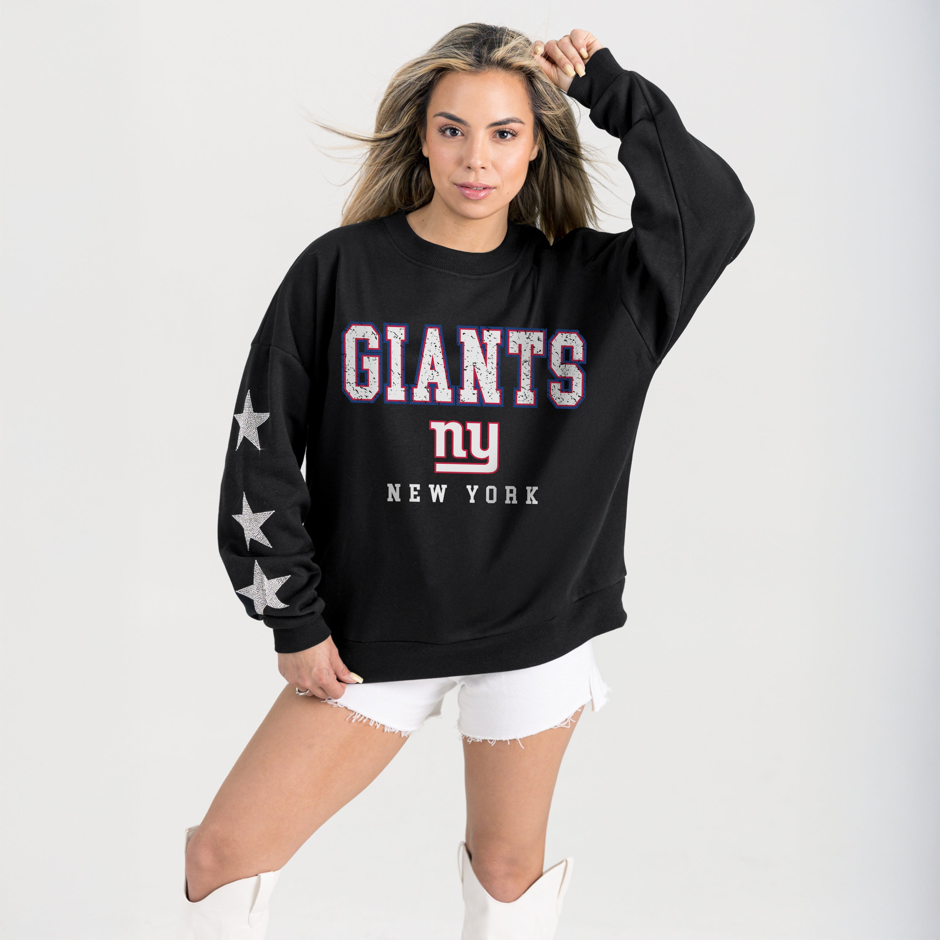 NEW YORK GIANTS VELOCITY STAR EMBELLISHED CREW SWEATSHIRT