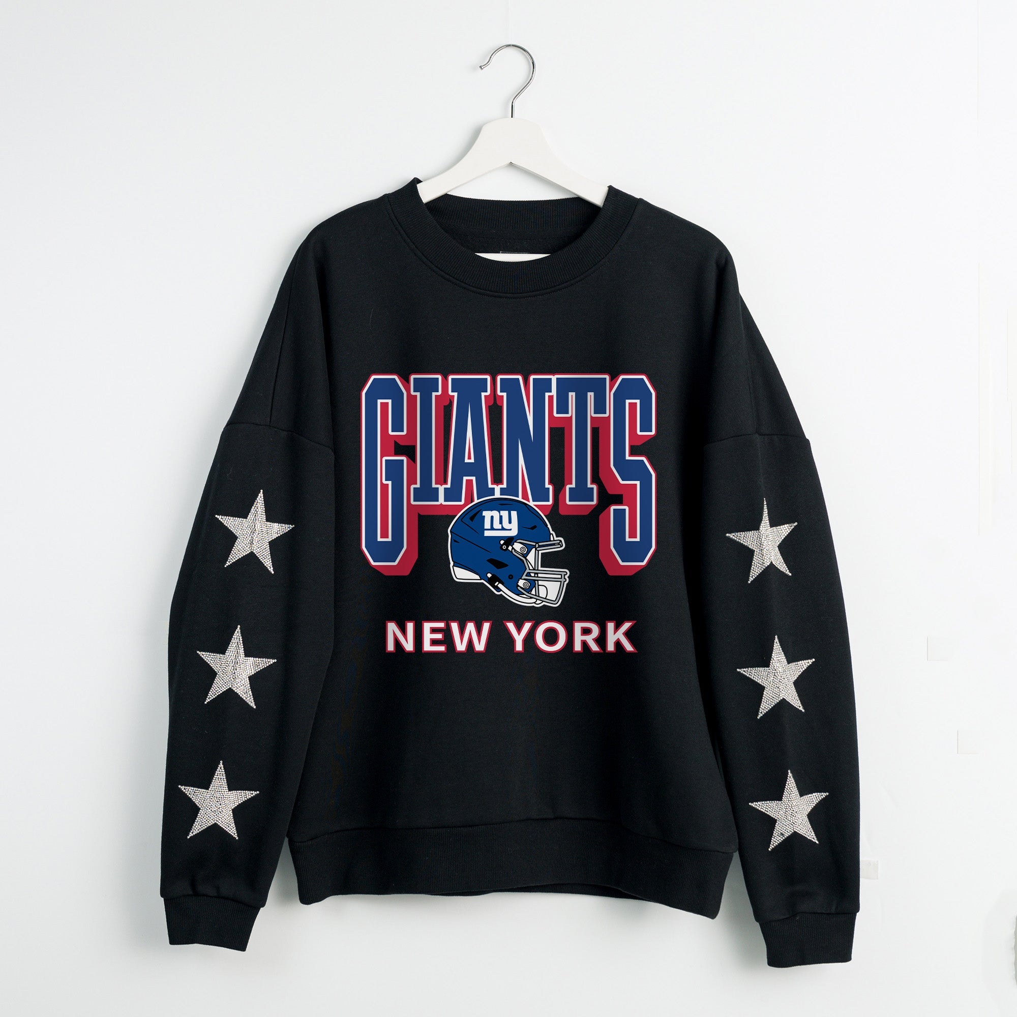 NEW YORK GIANTS PURE VICTORY STAR EMBELLISHED CREW SWEATSHIRT
