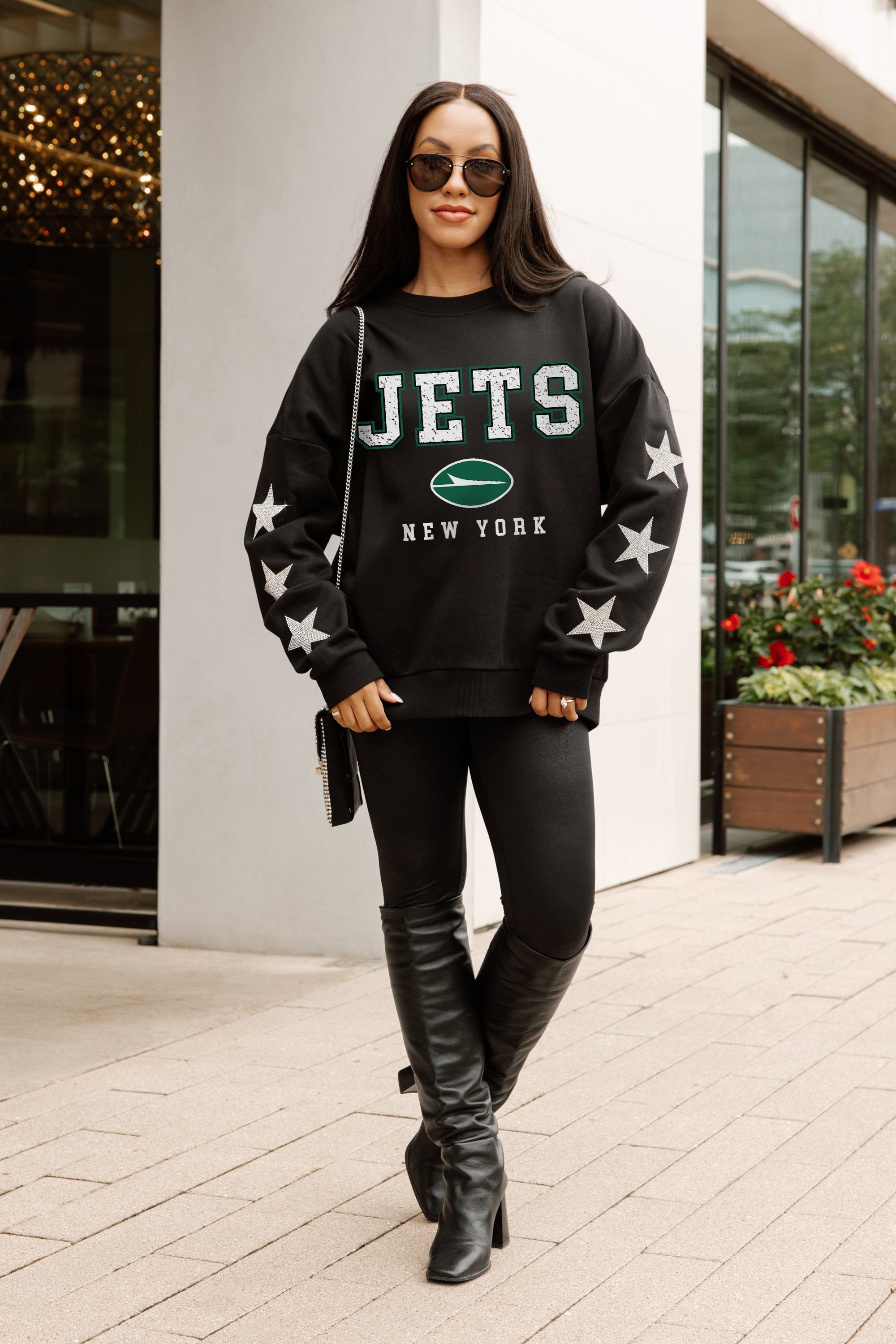 NEW YORK JETS VELOCITY STAR EMBELLISHED CREW SWEATSHIRT