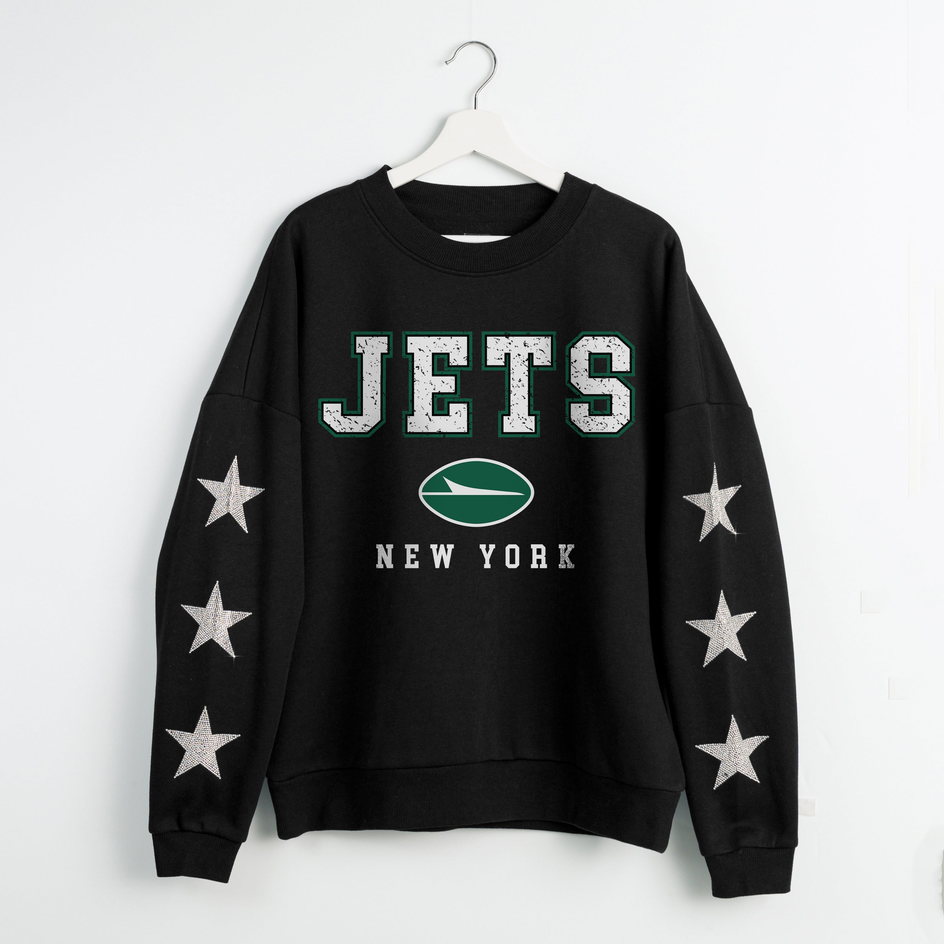 NEW YORK JETS VELOCITY STAR EMBELLISHED CREW SWEATSHIRT