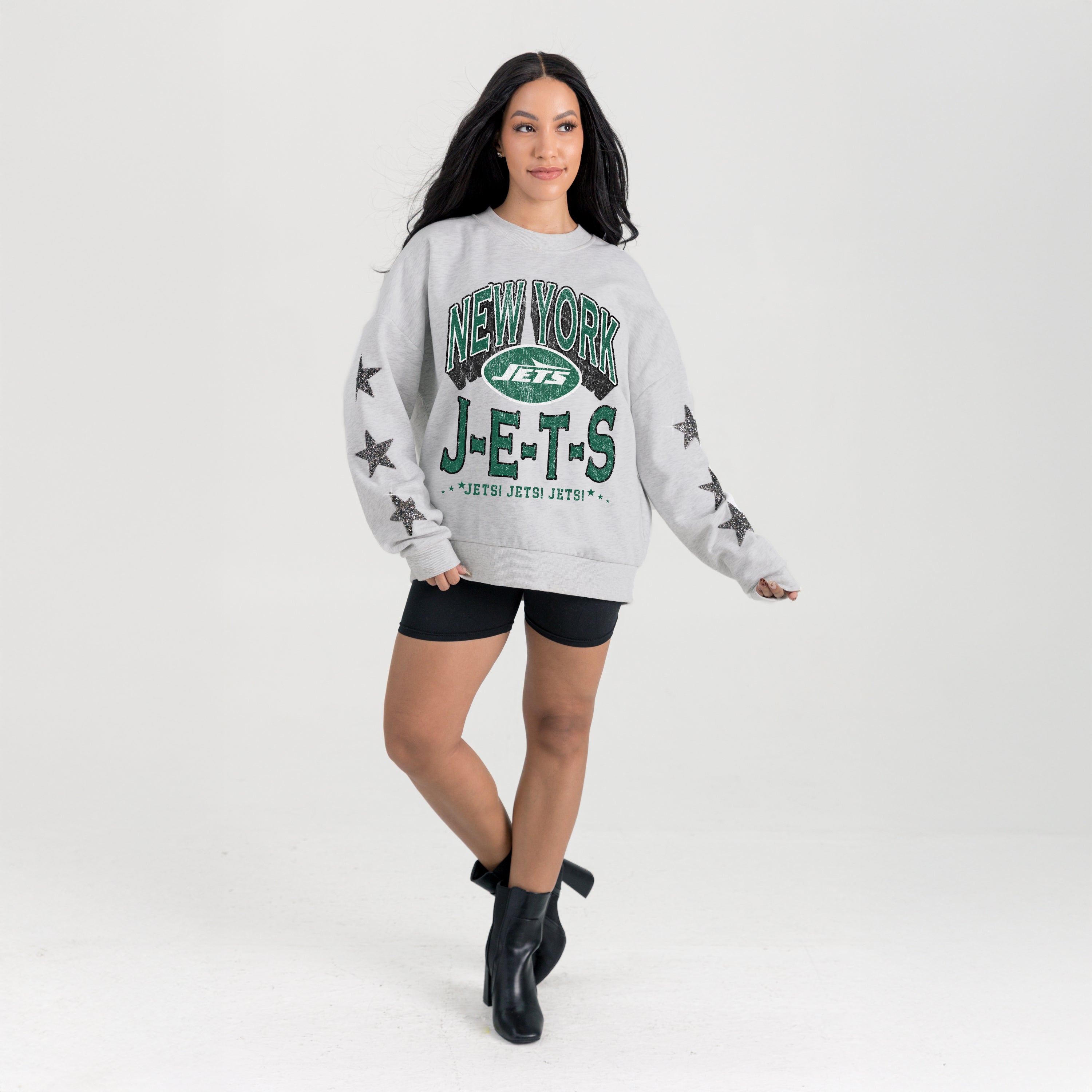 NEW YORK JETS RESILIENCE STAR EMBELLISHED CREW SWEATSHIRT