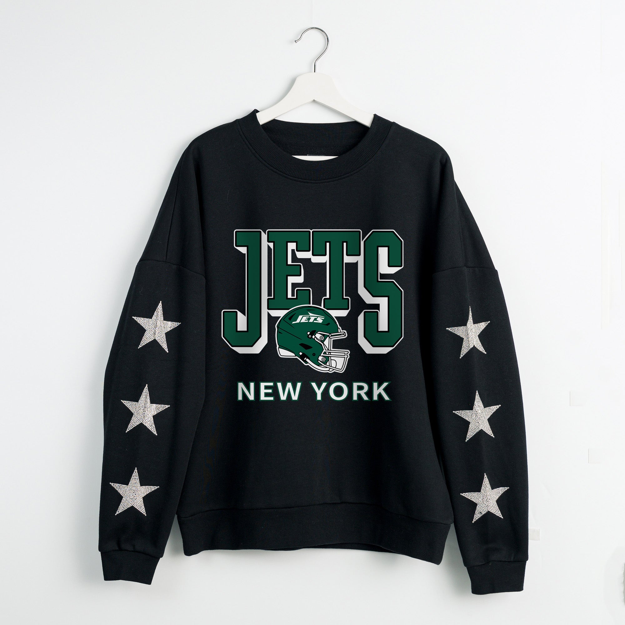 NEW YORK JETS PURE VICTORY STAR EMBELLISHED CREW SWEATSHIRT