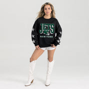 NEW YORK JETS PURE VICTORY STAR EMBELLISHED CREW SWEATSHIRT