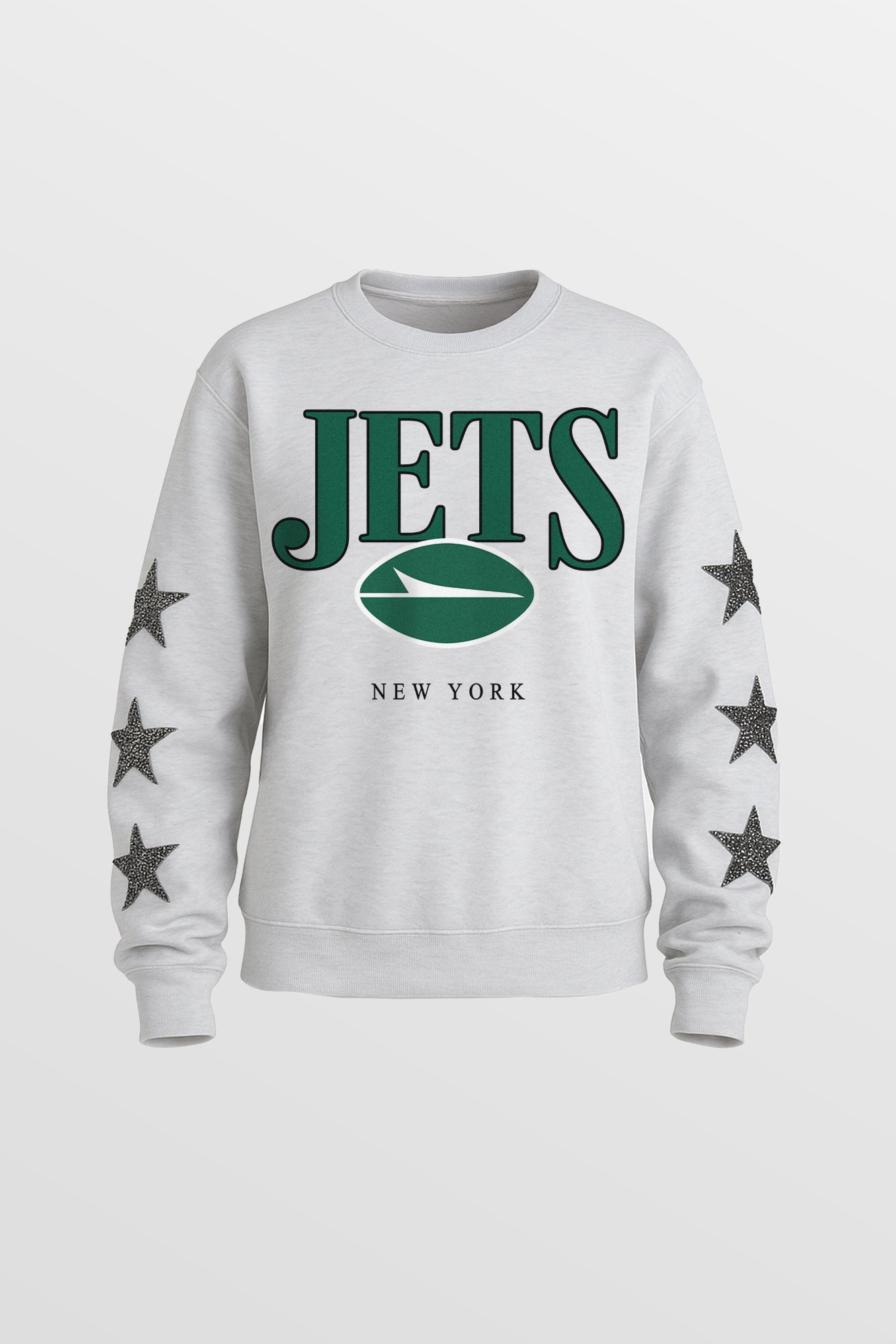 NEW YORK JETS BOLD PLAY STAR EMBELLISHED CREW SWEATSHIRT BY RANDI MAHOMES