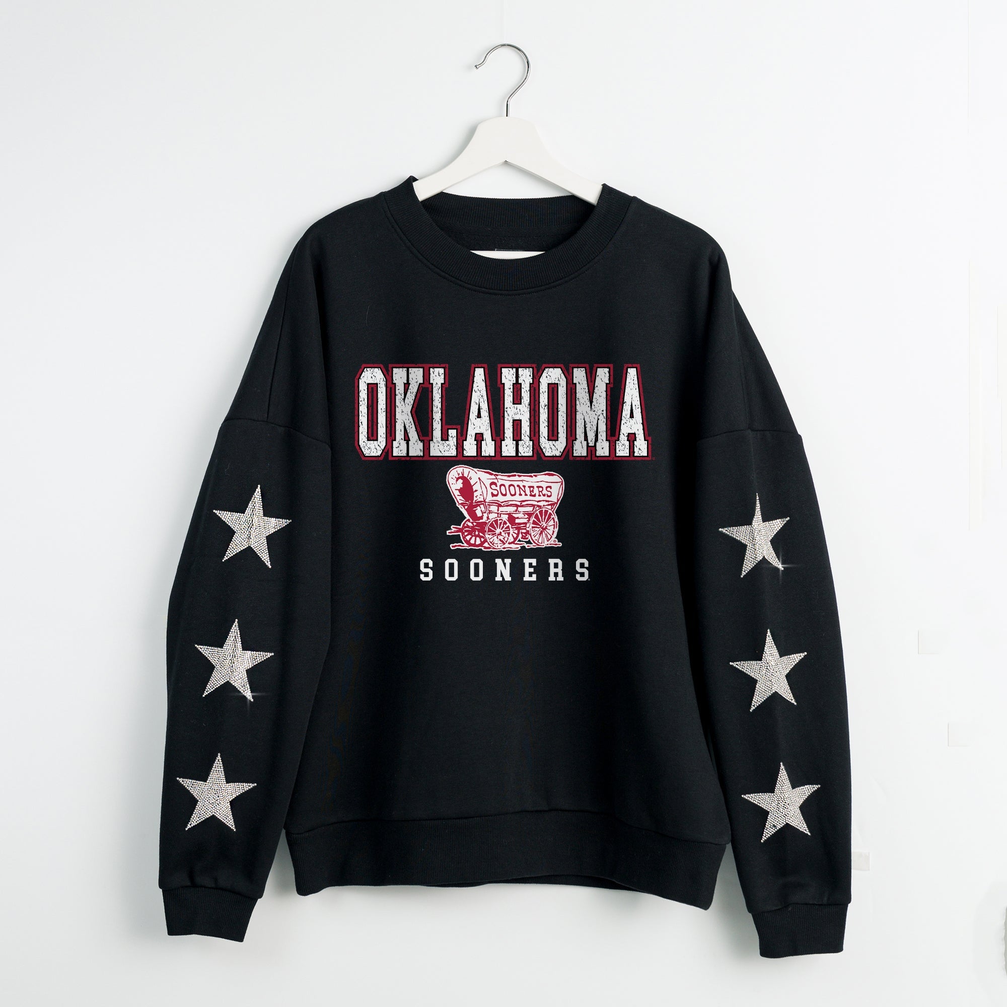 OKLAHOMA SOONERS VELOCITY STAR EMBELLISHED CREW SWEATSHIRT
