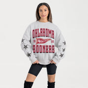 OKLAHOMA SOONERS PENNANT PRIDE EMBELLISHED STAR SLEEVE CREWNECK PULLOVER