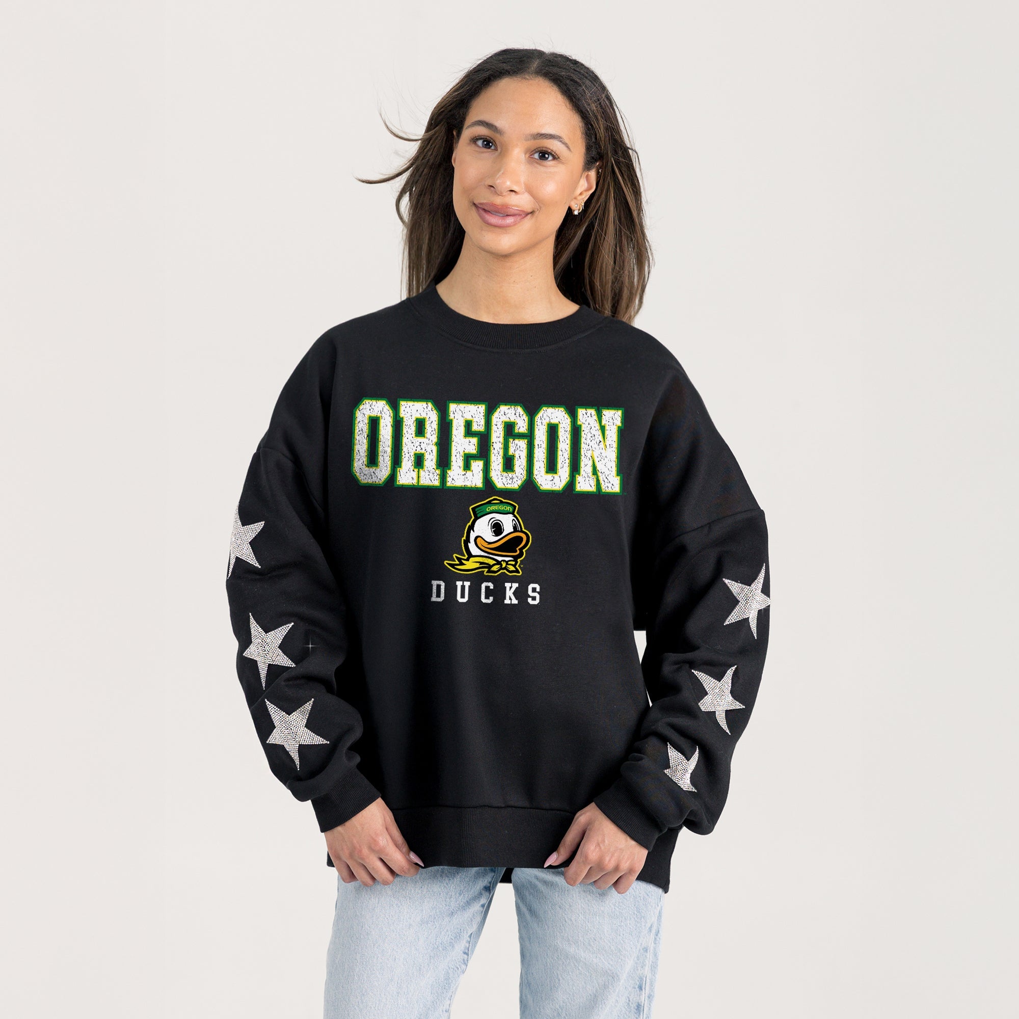 OREGON DUCKS VELOCITY STAR EMBELLISHED CREW SWEATSHIRT