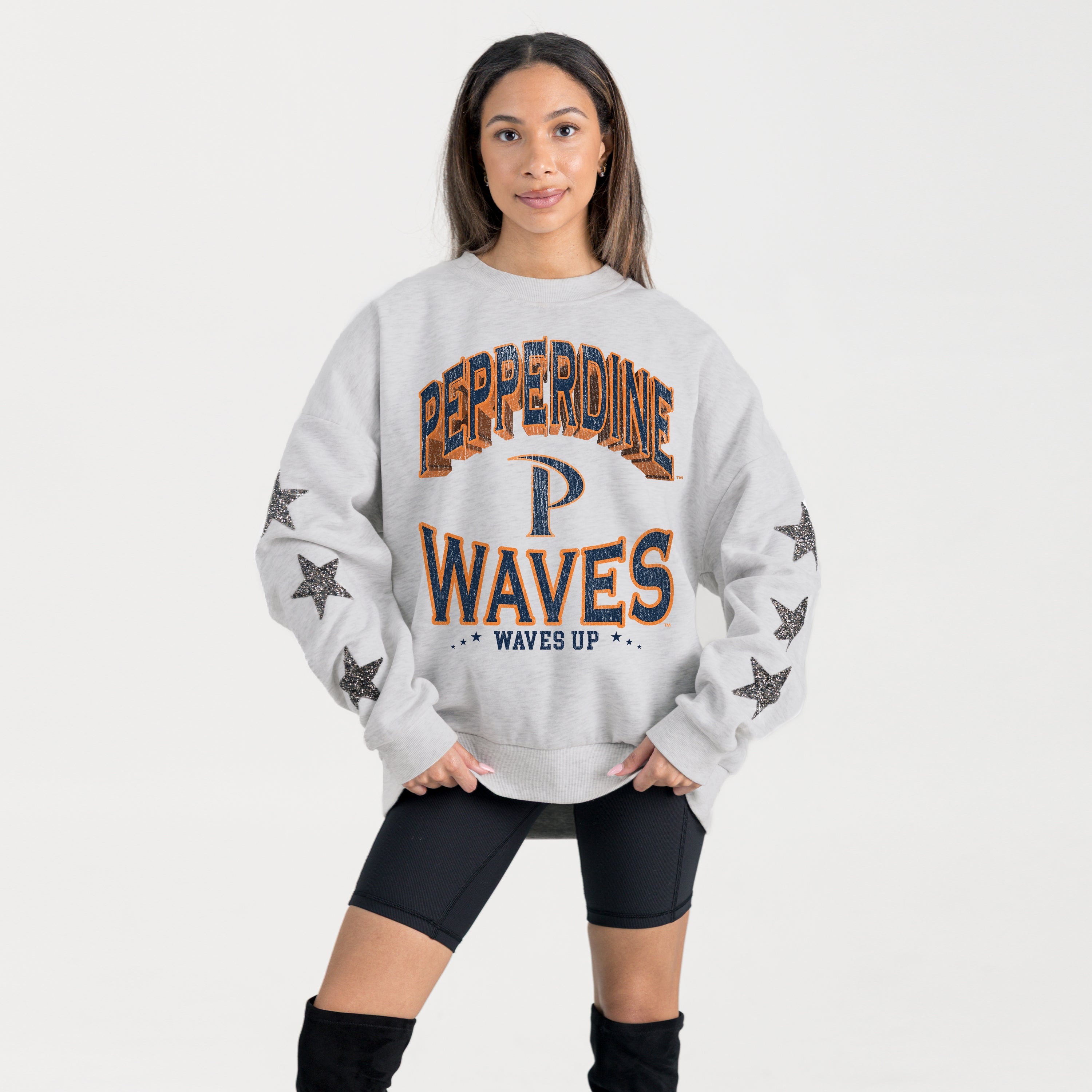 PEPPERDINE WAVES RESILIENCE STAR EMBELLISHED CREW SWEATSHIRT