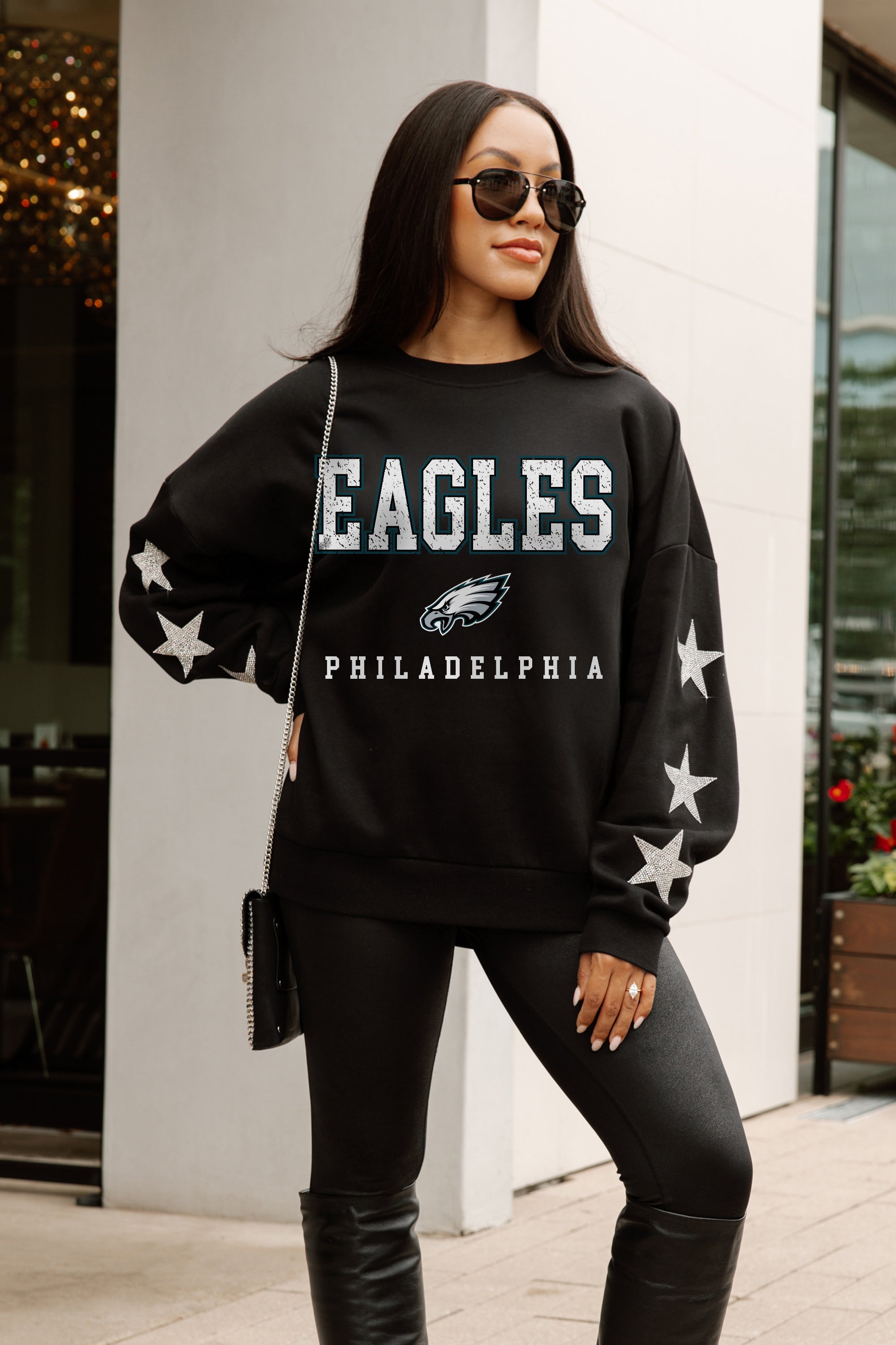 PHILADELPHIA EAGLES VELOCITY STAR EMBELLISHED CREW SWEATSHIRT