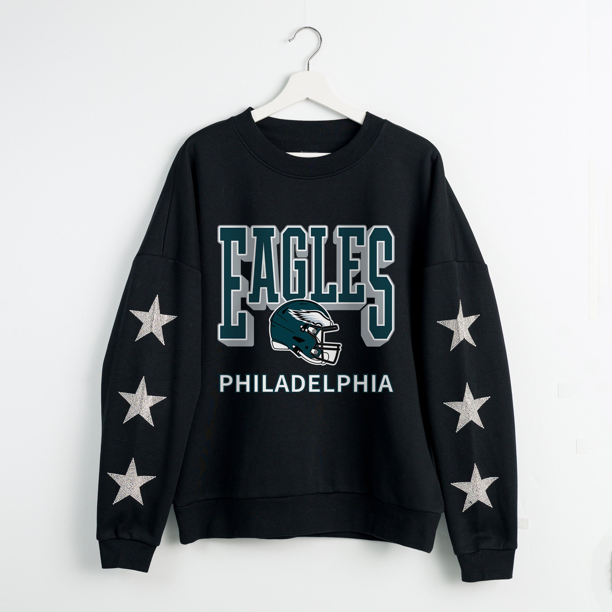 PHILADELPHIA EAGLES PURE VICTORY STAR EMBELLISHED CREW SWEATSHIRT