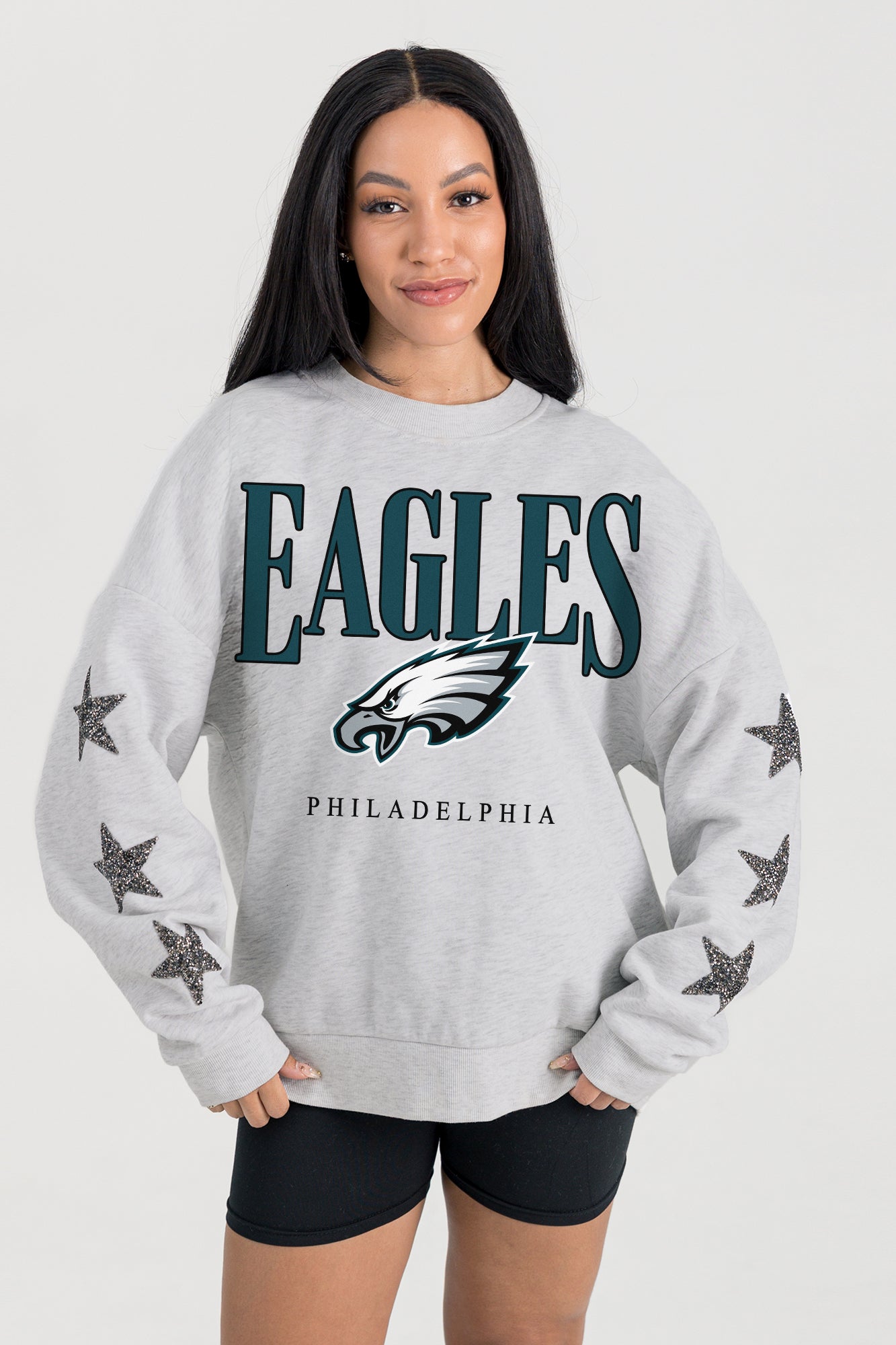 PHILADELPHIA EAGLES BOLD PLAY STAR EMBELLISHED CREW SWEATSHIRT BY RANDI MAHOMES