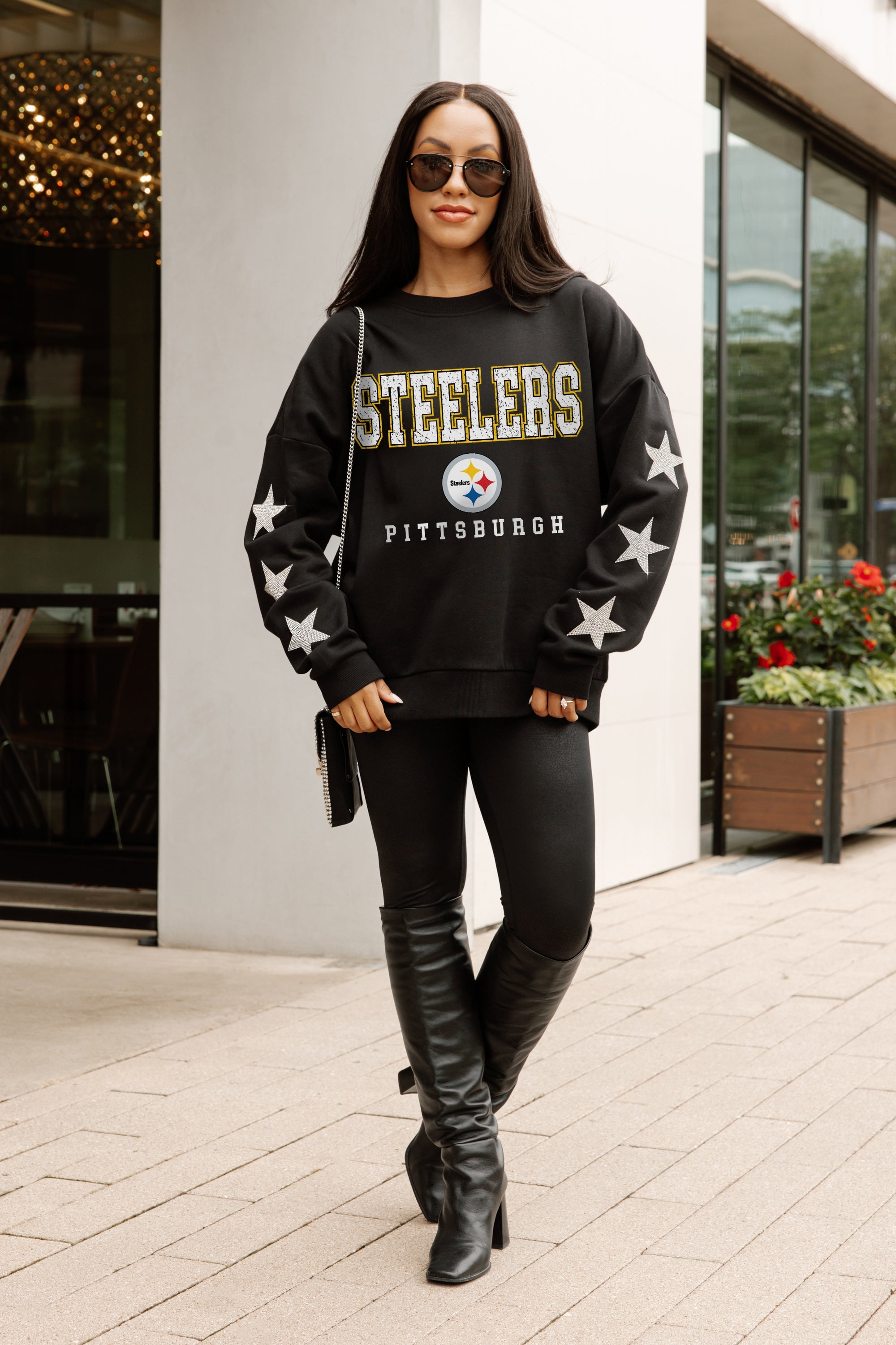 PITTSBURGH STEELERS VELOCITY STAR EMBELLISHED CREW SWEATSHIRT