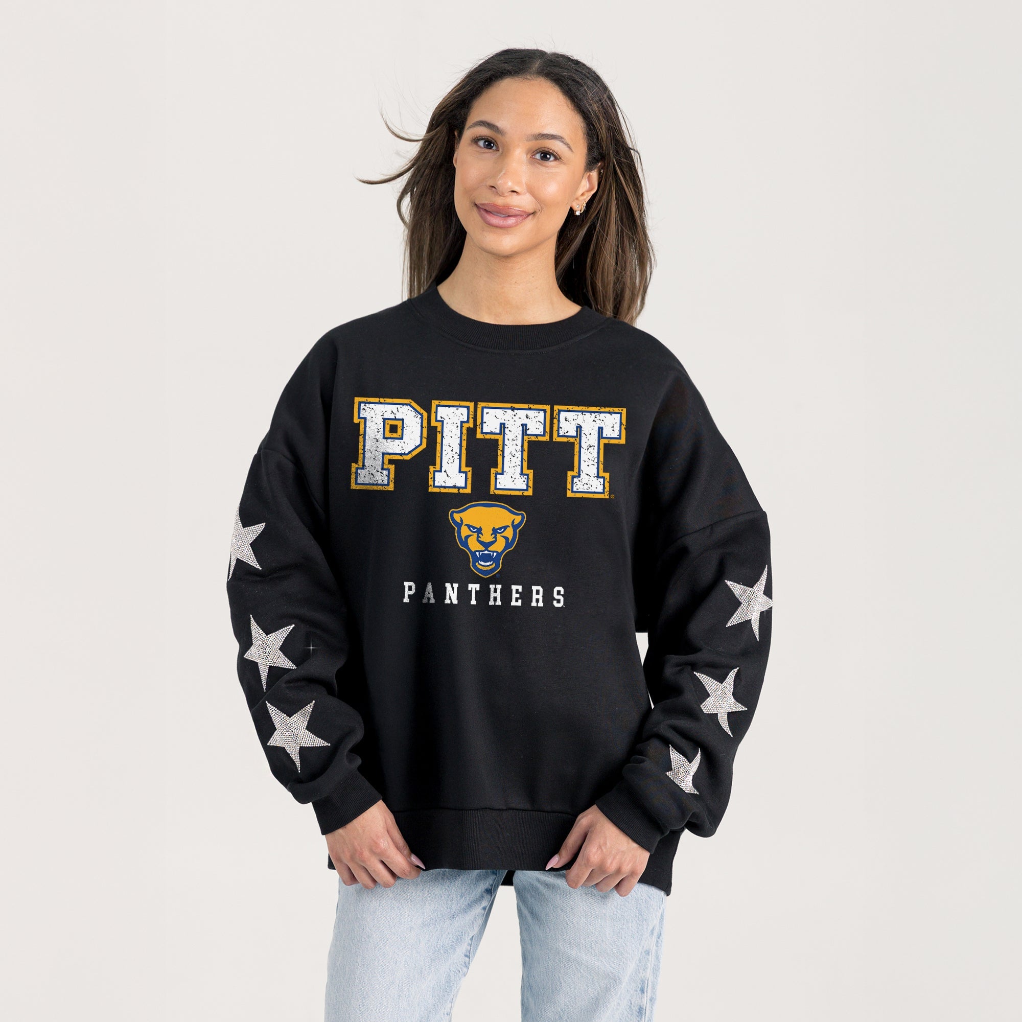 PITTSBURGH PANTHERS VELOCITY STAR EMBELLISHED CREW SWEATSHIRT