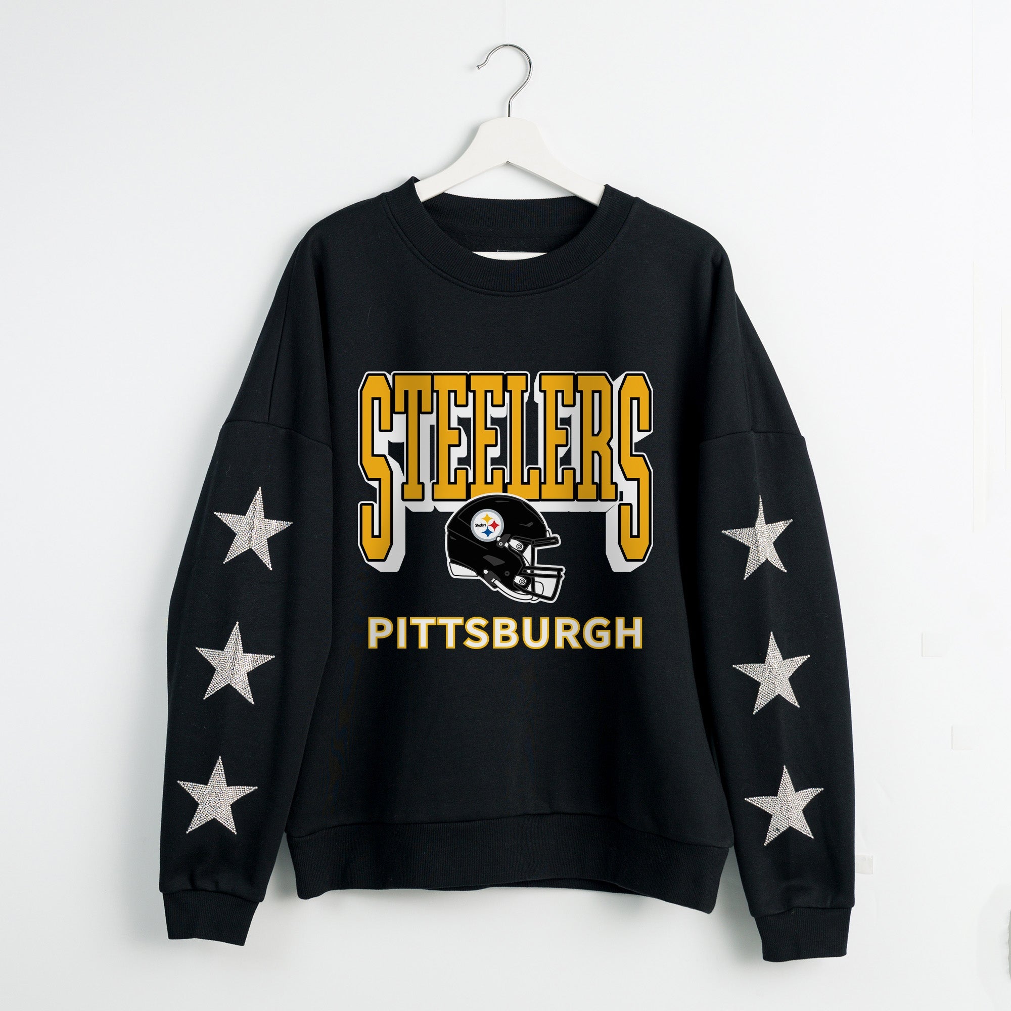 PITTSBURGH STEELERS PURE VICTORY STAR EMBELLISHED CREW SWEATSHIRT