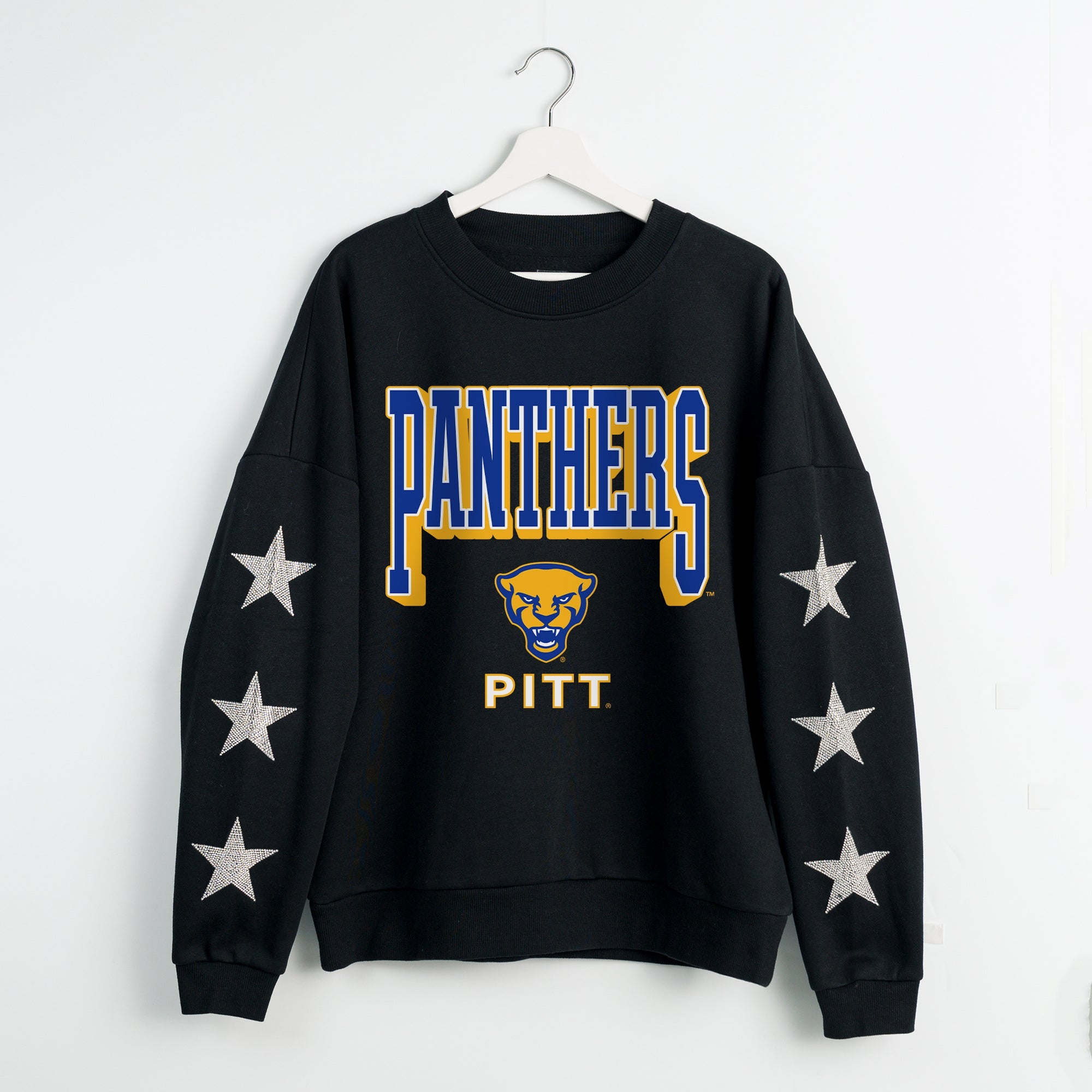 PITTSBURGH PANTHERS PURE VICTORY EMBELLISHED STAR SLEEVE CREWNECK PULLOVER