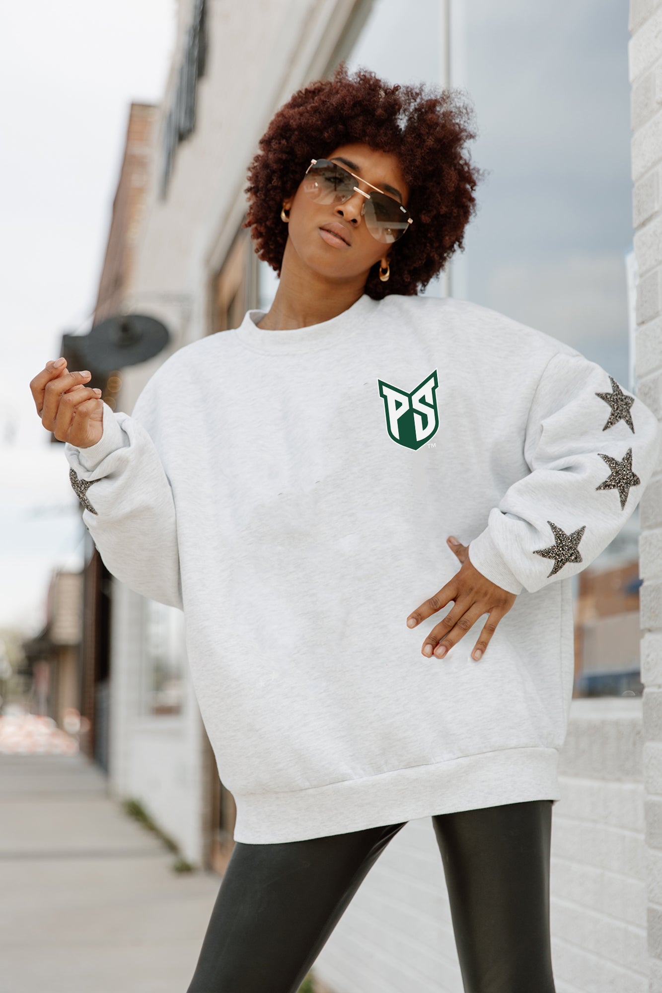 PORTLAND STATE VIKINGS DEDICATION EMBELLISHED STAR SLEEVE CREWNECK PULLOVER