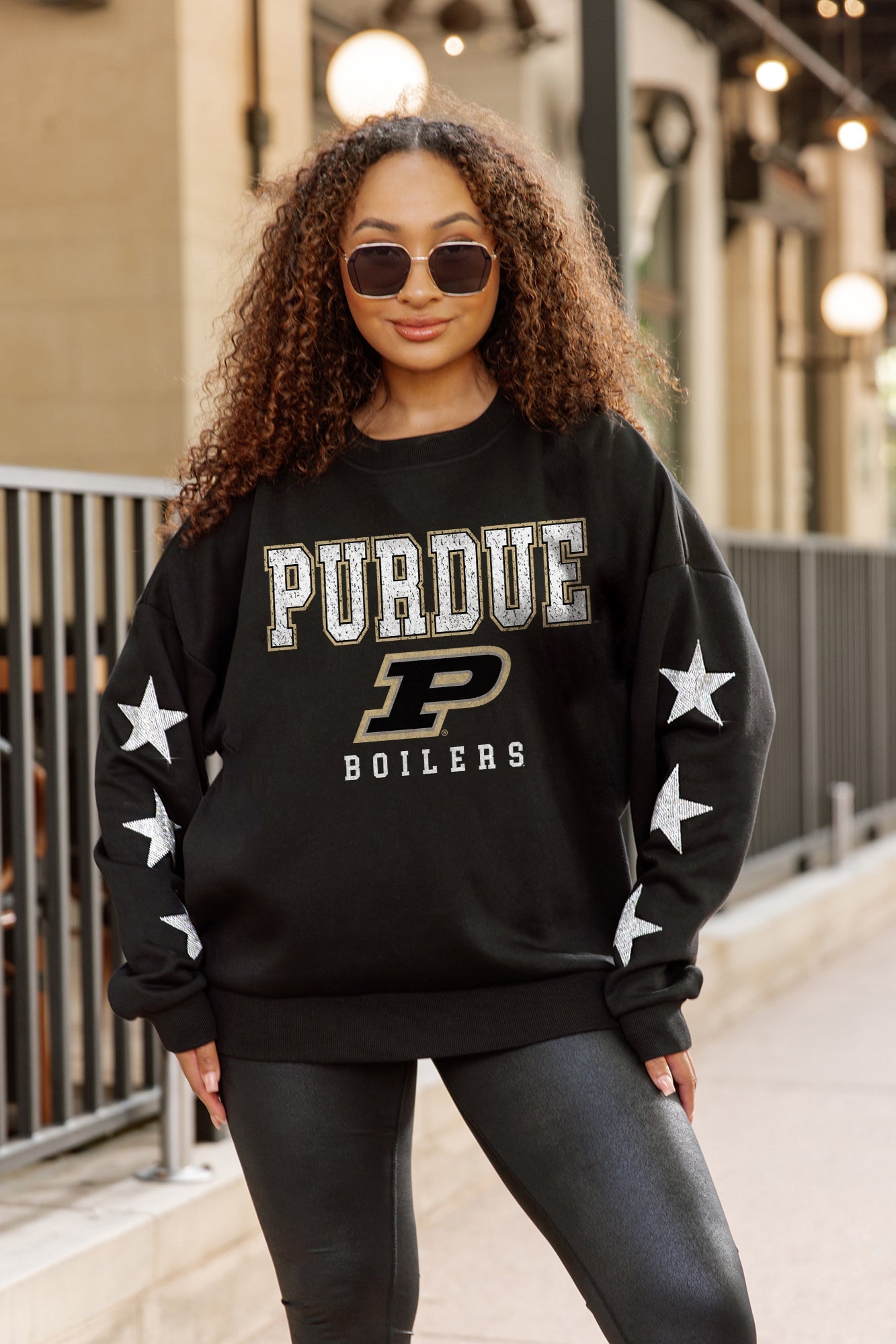 PURDUE BOILERMAKERS VELOCITY STAR EMBELLISHED CREW SWEATSHIRT
