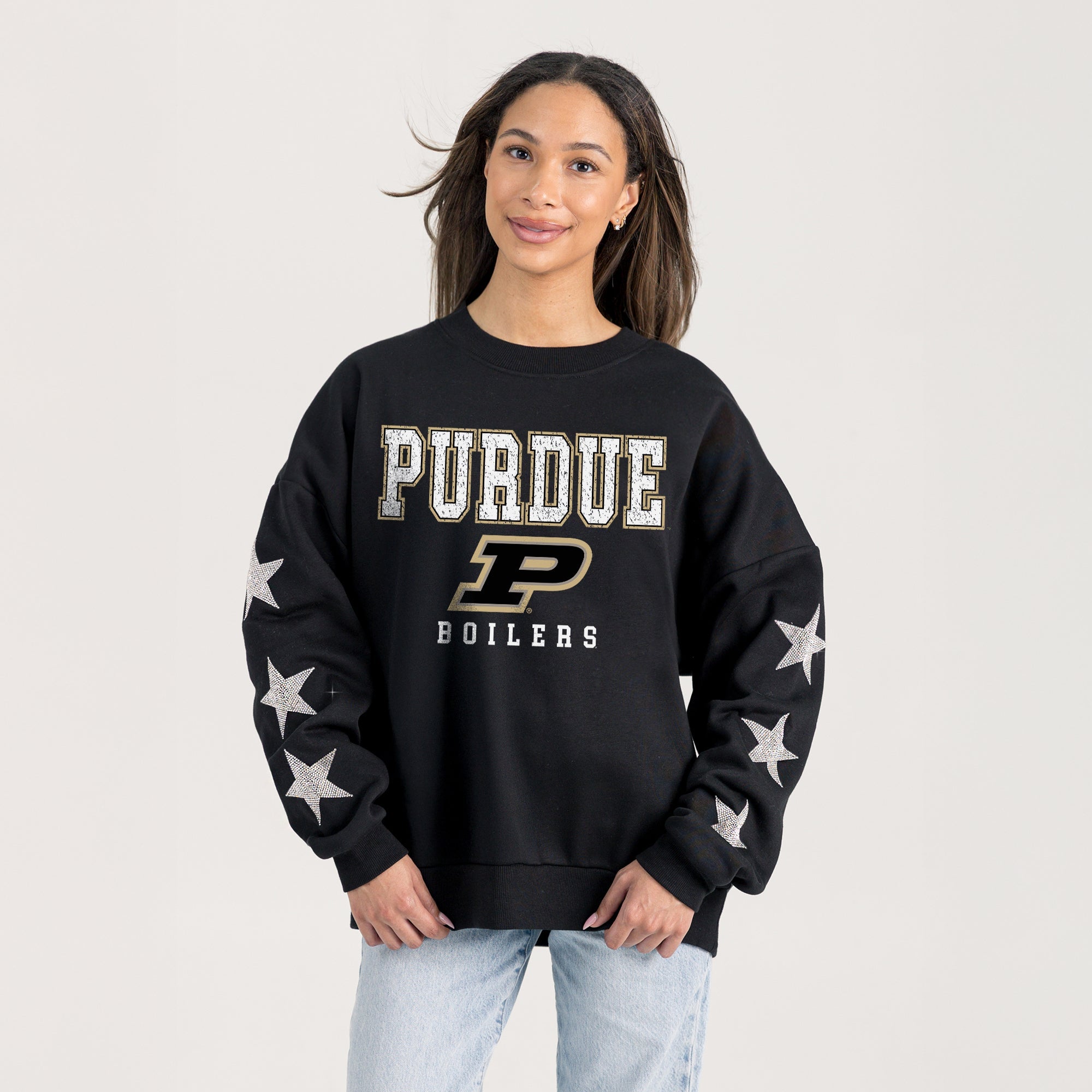 PURDUE BOILERMAKERS VELOCITY STAR EMBELLISHED CREW SWEATSHIRT