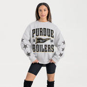 PURDUE BOILERMAKERS PENNANT PRIDE EMBELLISHED STAR SLEEVE CREWNECK PULLOVER