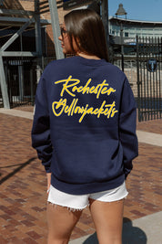 Navy Rochester Yellowjackets Crewneck - Back Script View | Gameday Couture - SOHO