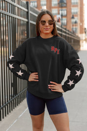 Black RPI Dedication Star-Sleeve Crewneck Pullover - On-Model Campus Street Style | Gameday Couture - SOHO