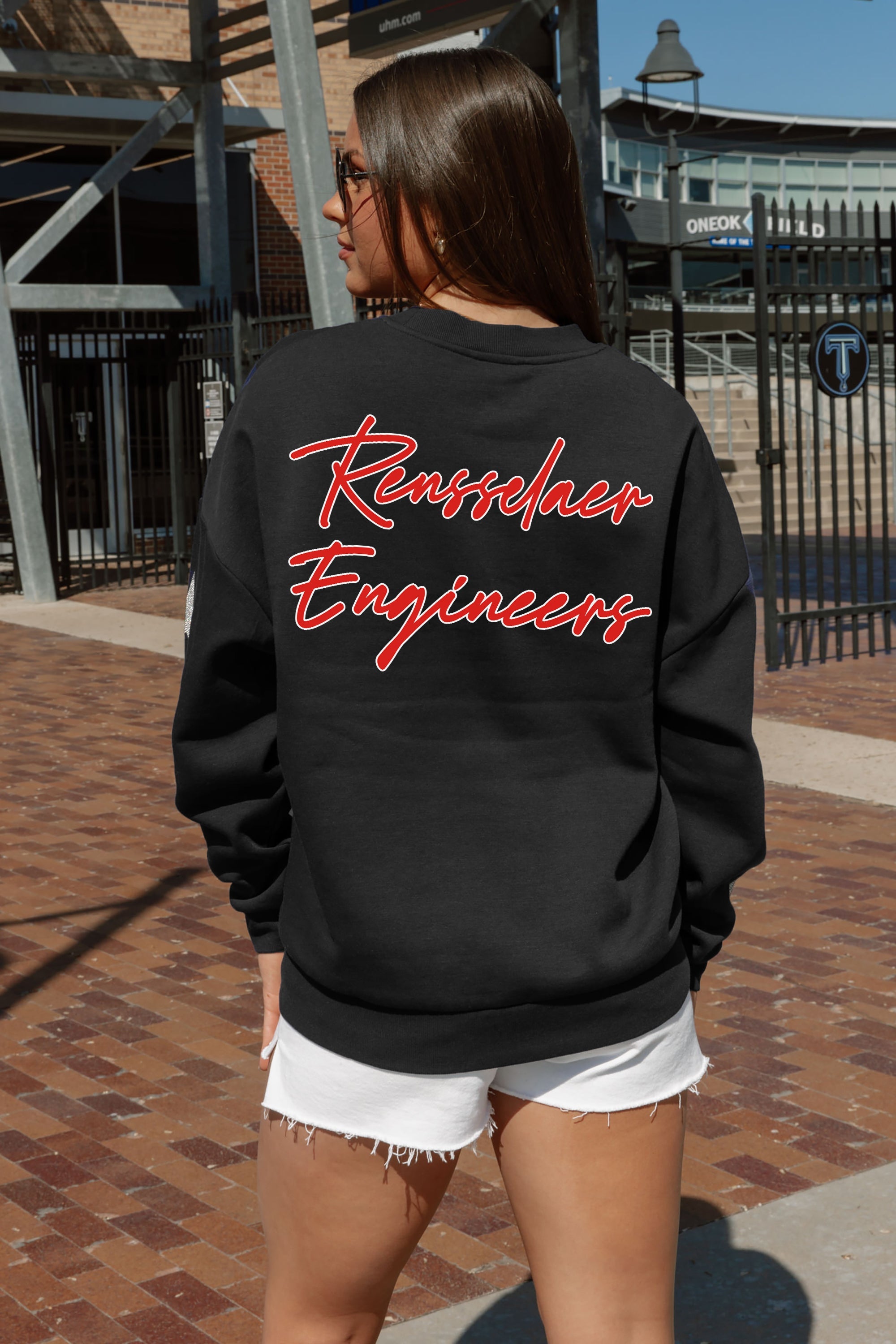 Black Rensselaer Engineers Dedication Crewneck Pullover - Back View Script Graphic Detail | Gameday Couture - SOHO