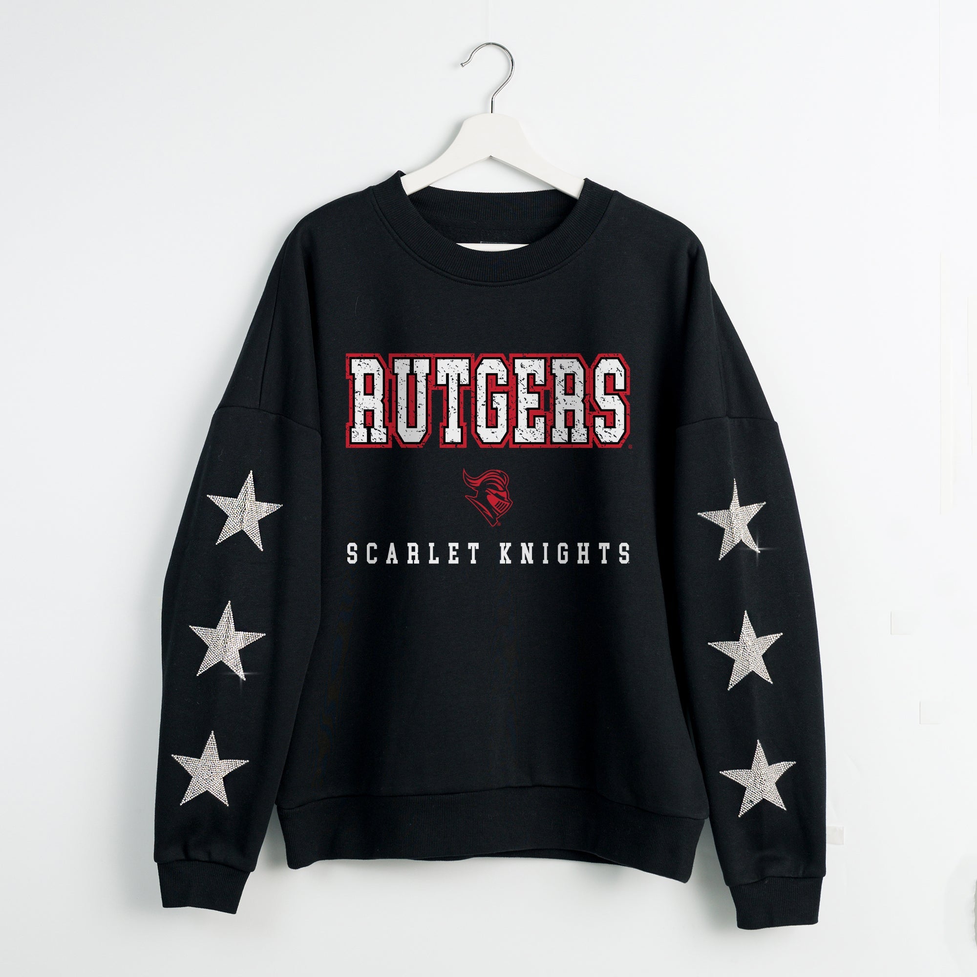RUTGERS SCARLET KNIGHTS VELOCITY STAR EMBELLISHED CREW SWEATSHIRT
