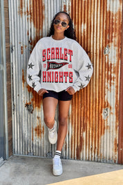 RUTGERS SCARLET KNIGHTS PENNANT PRIDE EMBELLISHED STAR SLEEVE CREWNECK PULLOVER