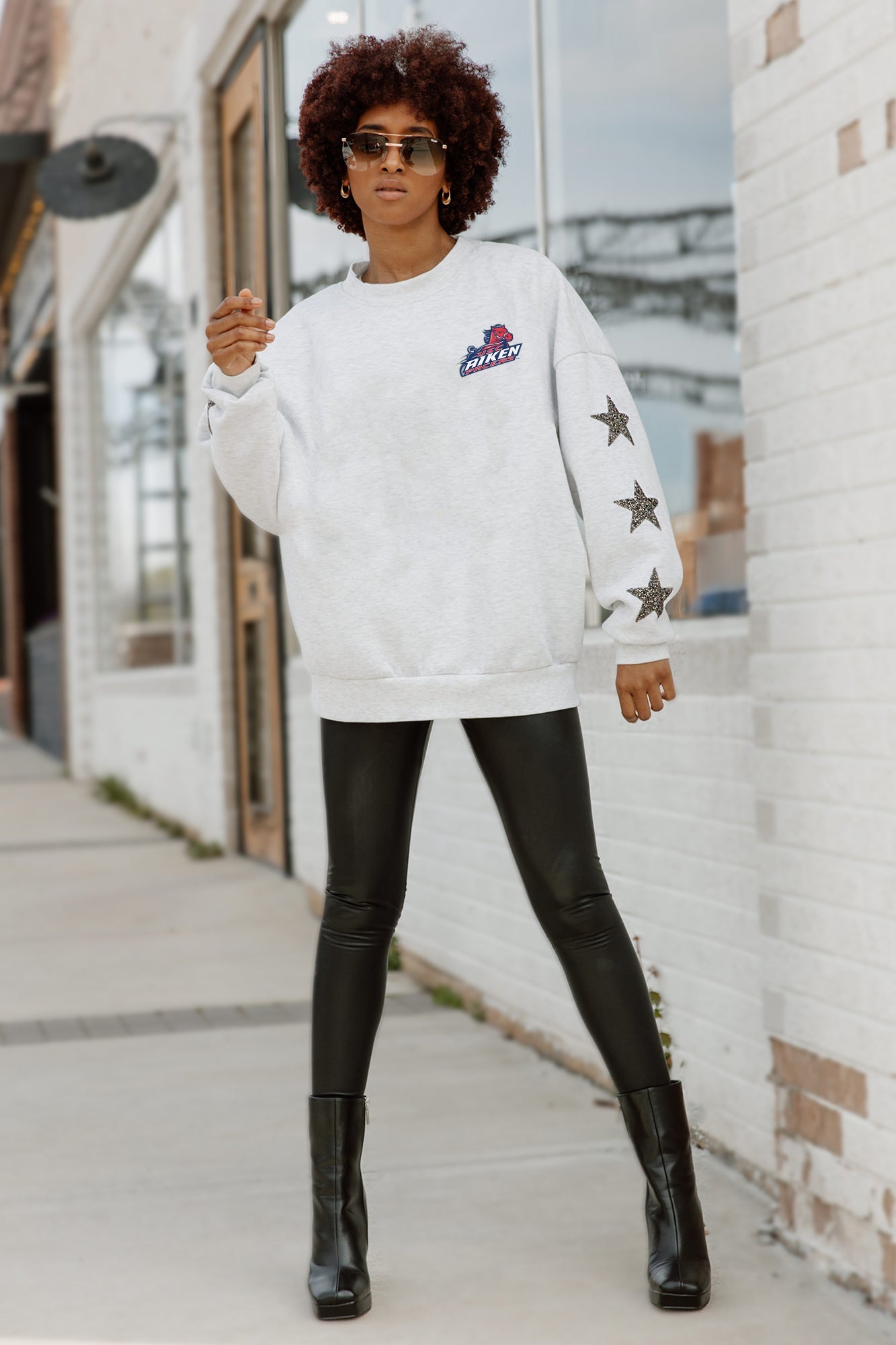 SOUTH CAROLINA AIKEN PACERS DEDICATION EMBELLISHED STAR SLEEVE CREWNECK PULLOVER