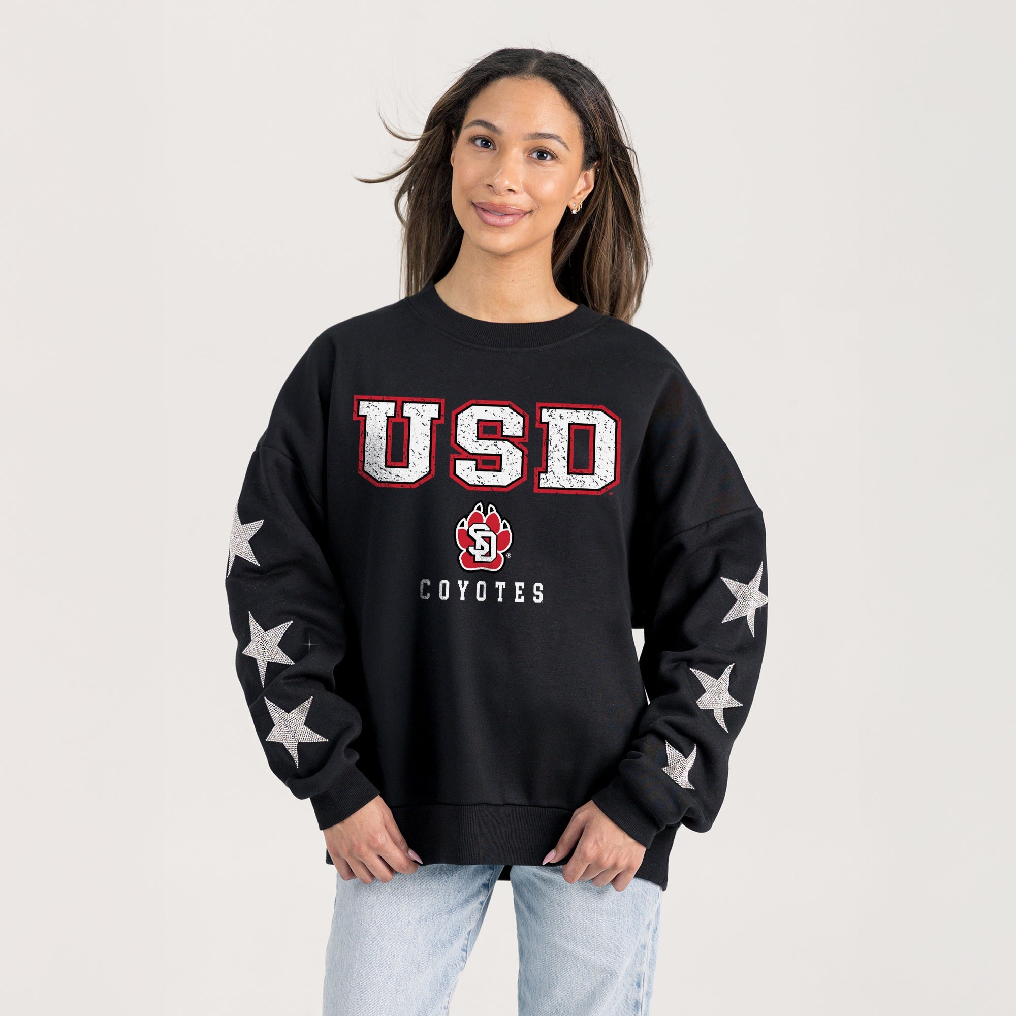 SOUTH DAKOTA COYOTES VELOCITY STAR EMBELLISHED CREW SWEATSHIRT