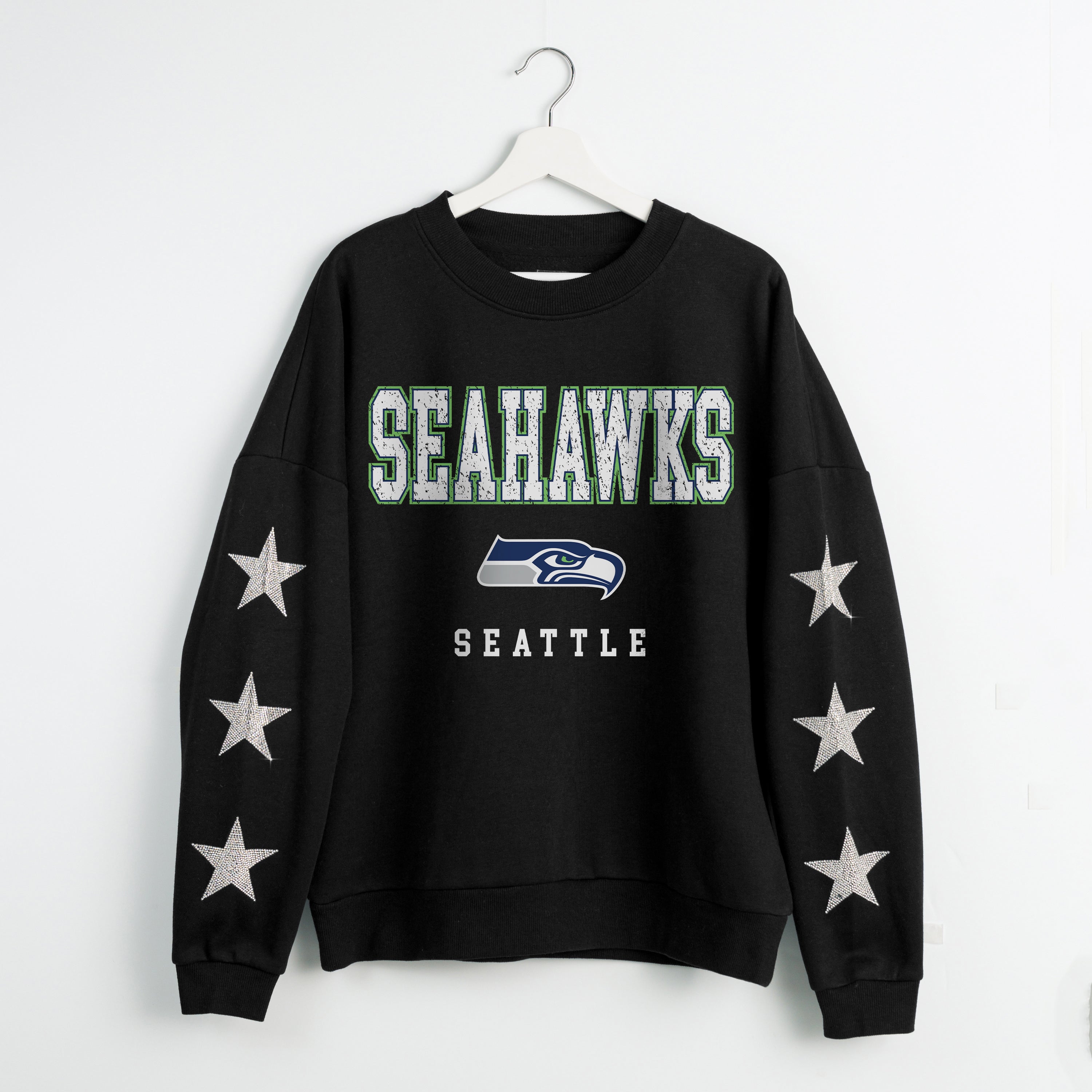 SEATTLE SEAHAWKS VELOCITY STAR EMBELLISHED CREW SWEATSHIRT