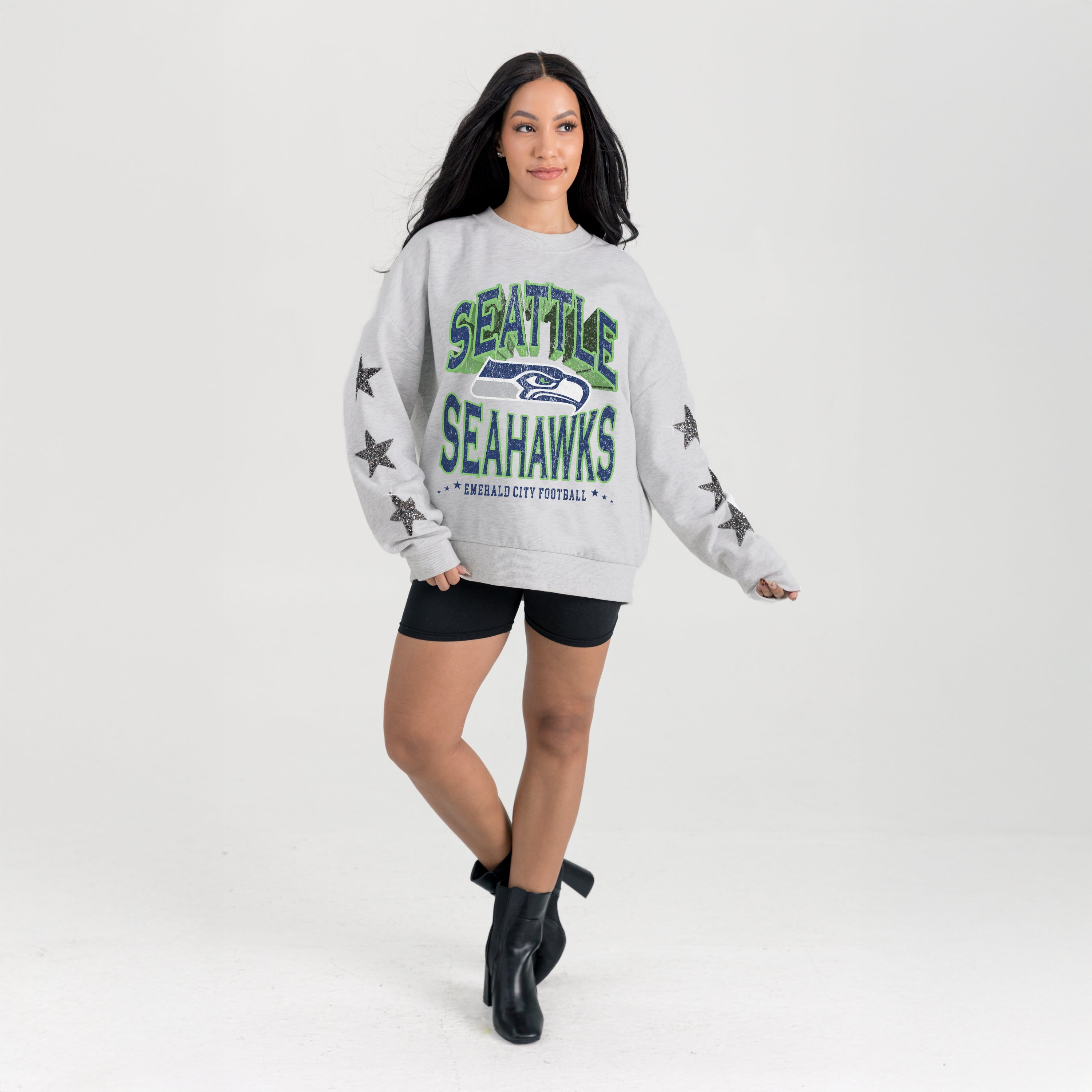 SEATTLE SEAHAWKS RESILIENCE STAR EMBELLISHED CREW SWEATSHIRT