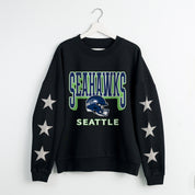 SEATTLE SEAHAWKS PURE VICTORY STAR EMBELLISHED CREW SWEATSHIRT