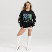SEATTLE SEAHAWKS PURE VICTORY STAR EMBELLISHED CREW SWEATSHIRT