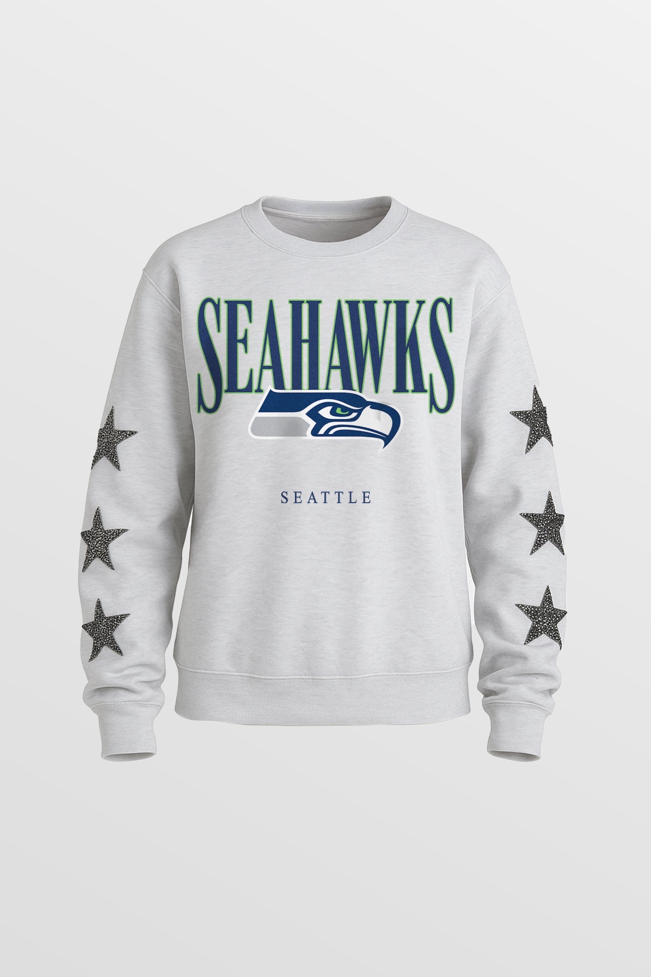 SEATTLE SEAHAWKS BOLD PLAY STAR EMBELLISHED CREW SWEATSHIRT BY RANDI MAHOMES