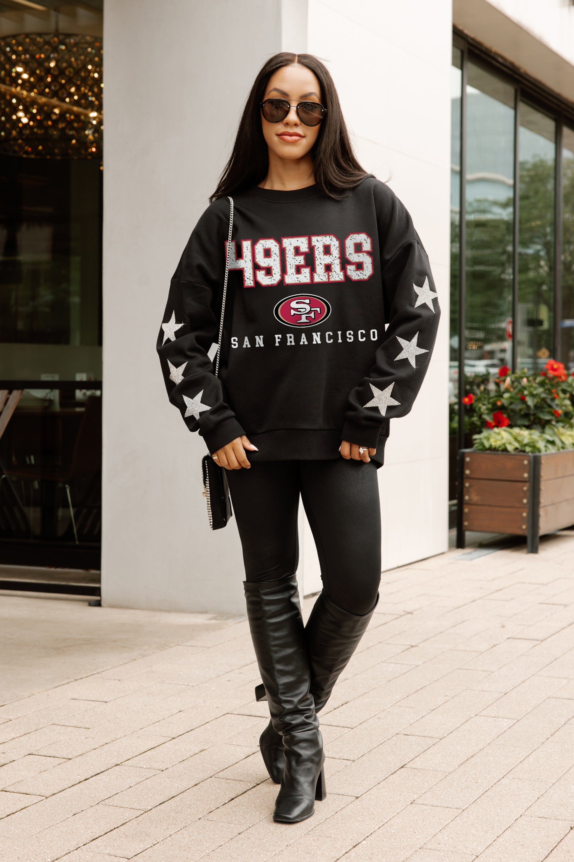 SAN FRANCISCO 49ERS VELOCITY STAR EMBELLISHED CREW SWEATSHIRT