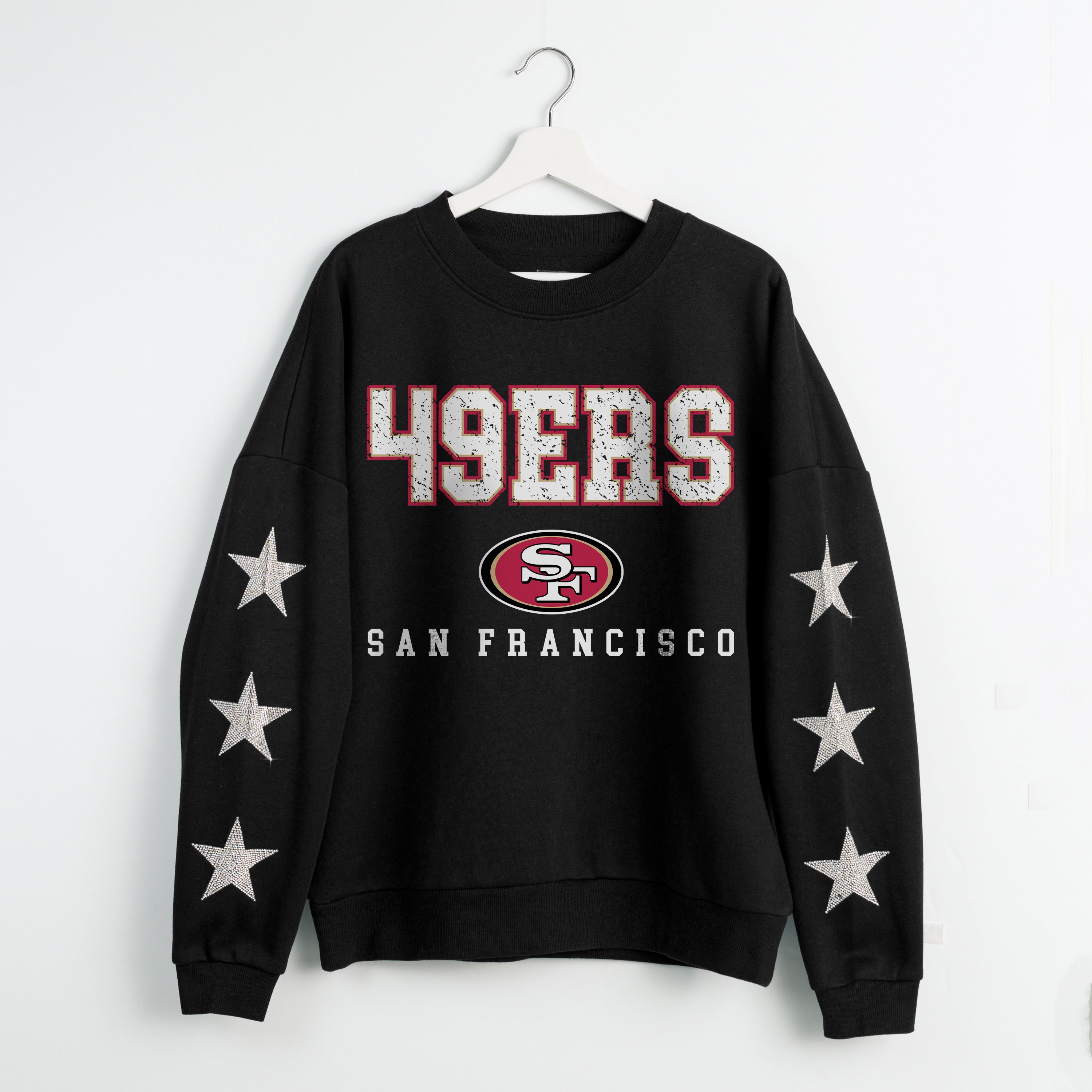 SAN FRANCISCO 49ERS VELOCITY STAR EMBELLISHED CREW SWEATSHIRT