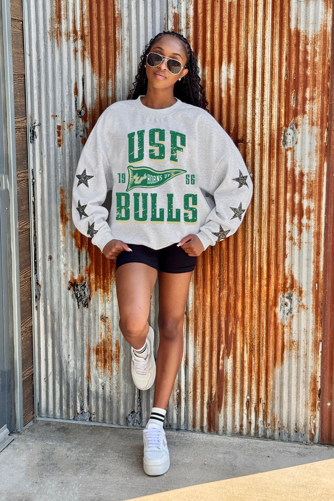 SOUTH FLORIDA BULLS PENNANT PRIDE EMBELLISHED STAR SLEEVE CREWNECK PULLOVER