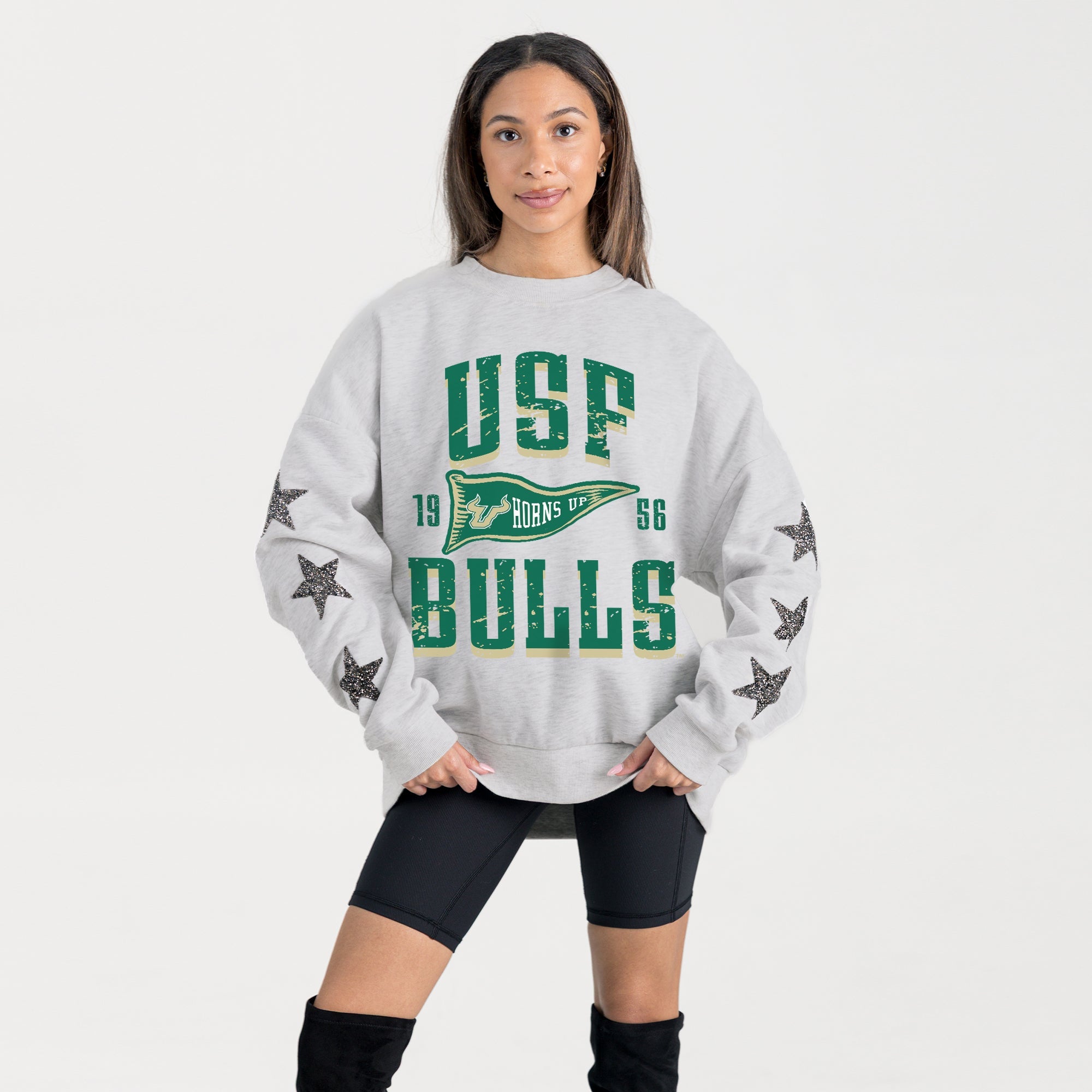 SOUTH FLORIDA BULLS PENNANT PRIDE EMBELLISHED STAR SLEEVE CREWNECK PULLOVER