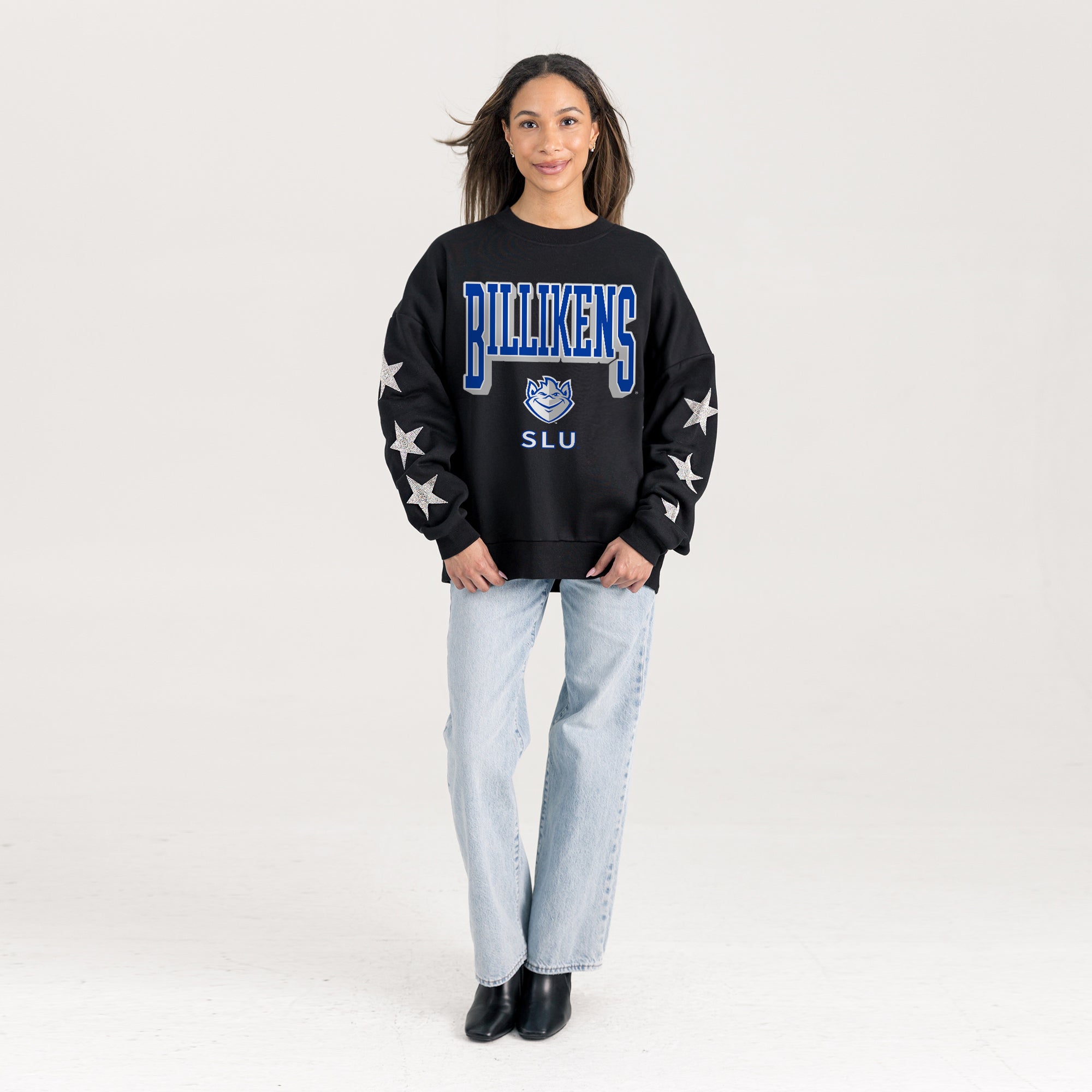 SAINT LOUIS BILLIKENS PURE VICTORY EMBELLISHED STAR SLEEVE CREWNECK PULLOVER