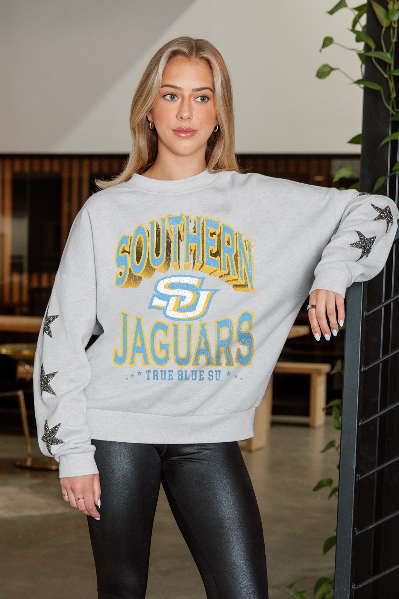 SOUTHERN JAGUARS RESILIENCE STAR EMBELLISHED CREW SWEATSHIRT
