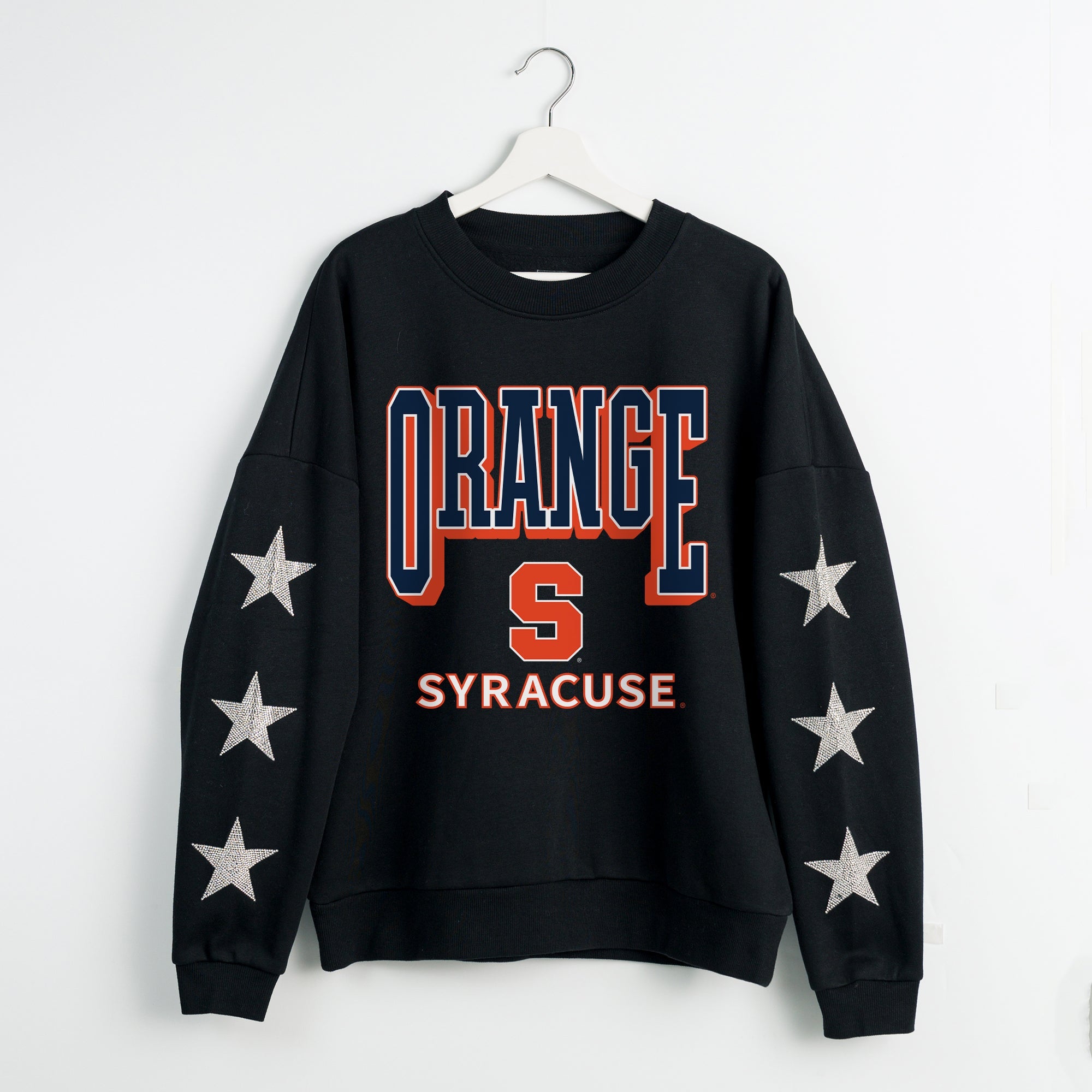 SYRACUSE ORANGE PURE VICTORY EMBELLISHED STAR SLEEVE CREWNECK PULLOVER