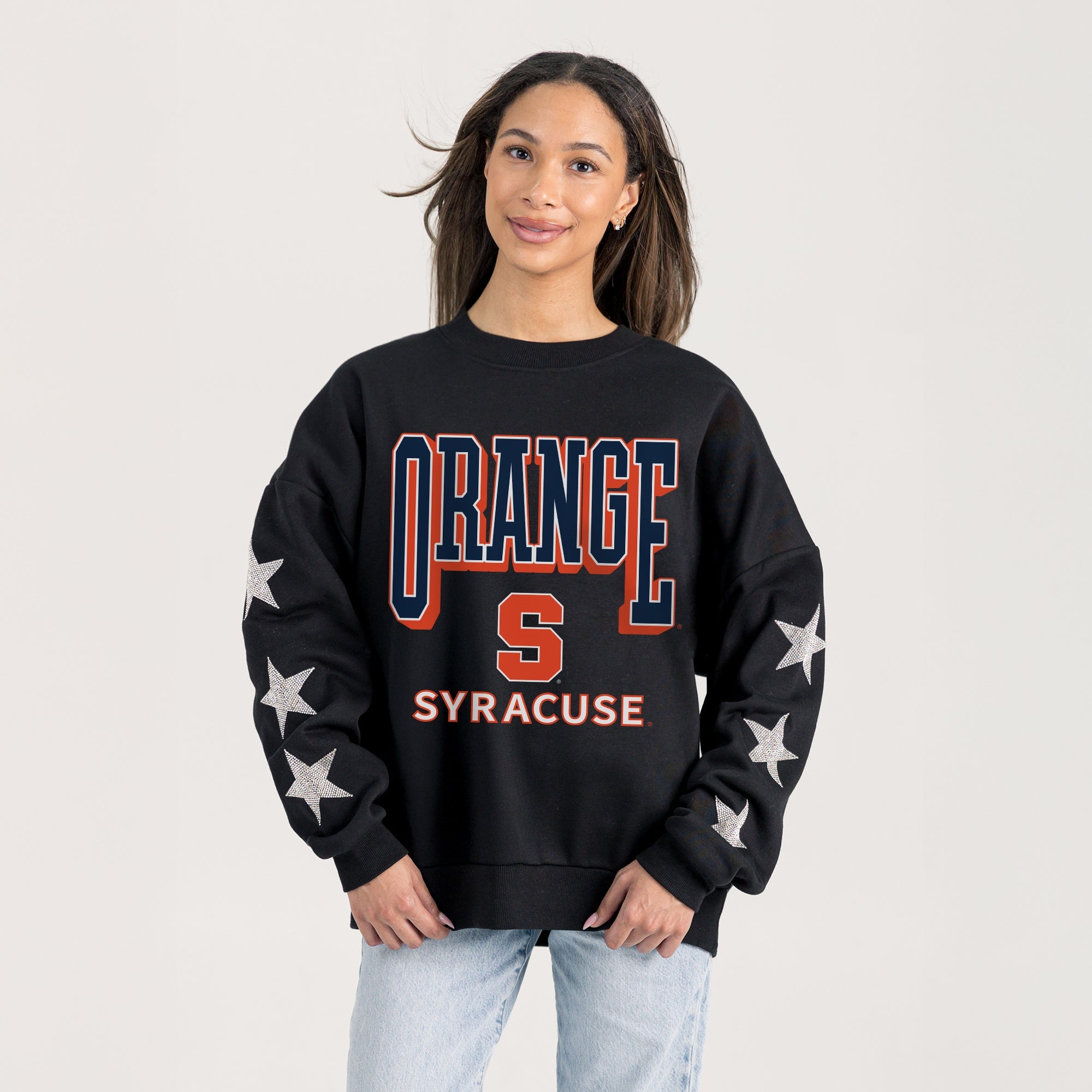 SYRACUSE ORANGE PURE VICTORY EMBELLISHED STAR SLEEVE CREWNECK PULLOVER