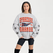SYRACUSE ORANGE PENNANT PRIDE EMBELLISHED STAR SLEEVE CREWNECK PULLOVER