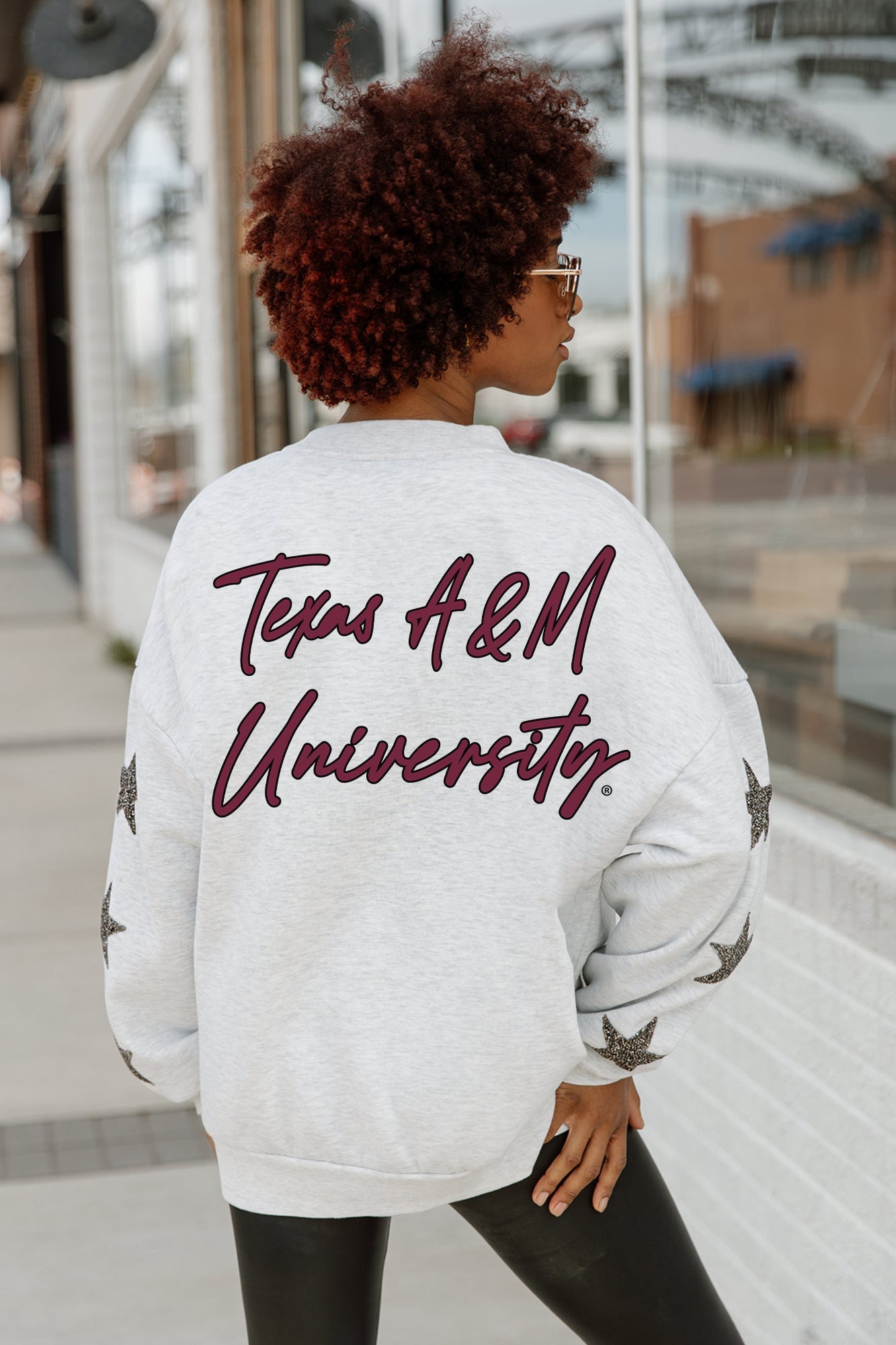 TEXAS A&M AGGIES DEDICATION EMBELLISHED STAR SLEEVE CREWNECK PULLOVER